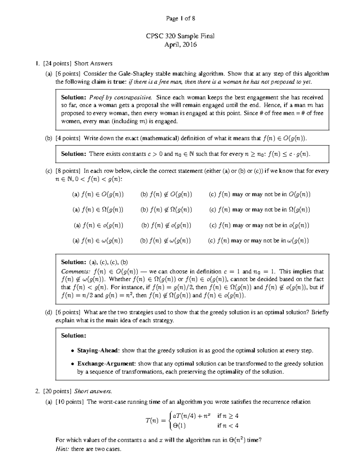 CPSC 320 Final Exam Sample Solutions - April 2016 - Studocu