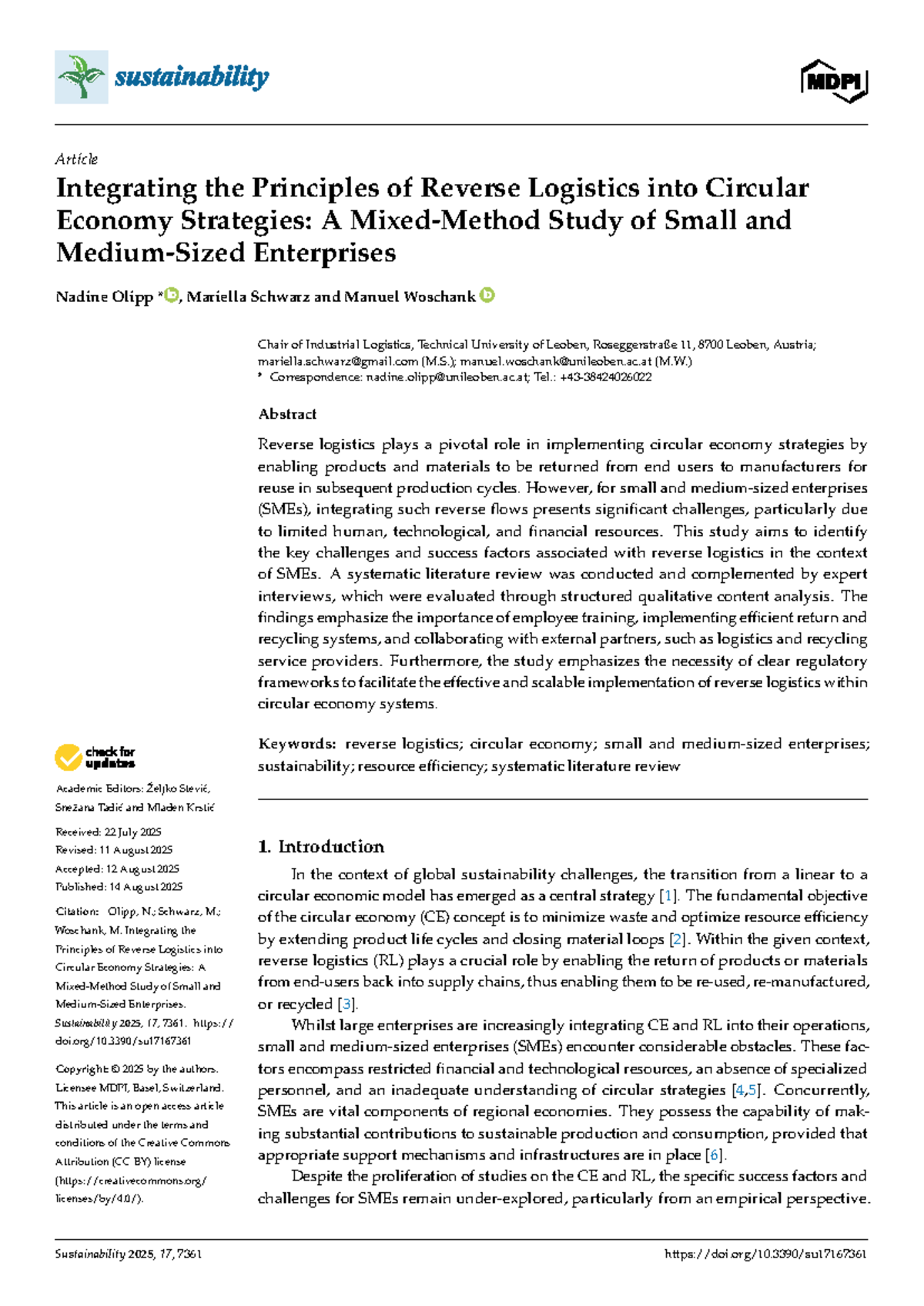 Integrating Reverse Logistics in Circular Economy: Challenges for SMEs ...