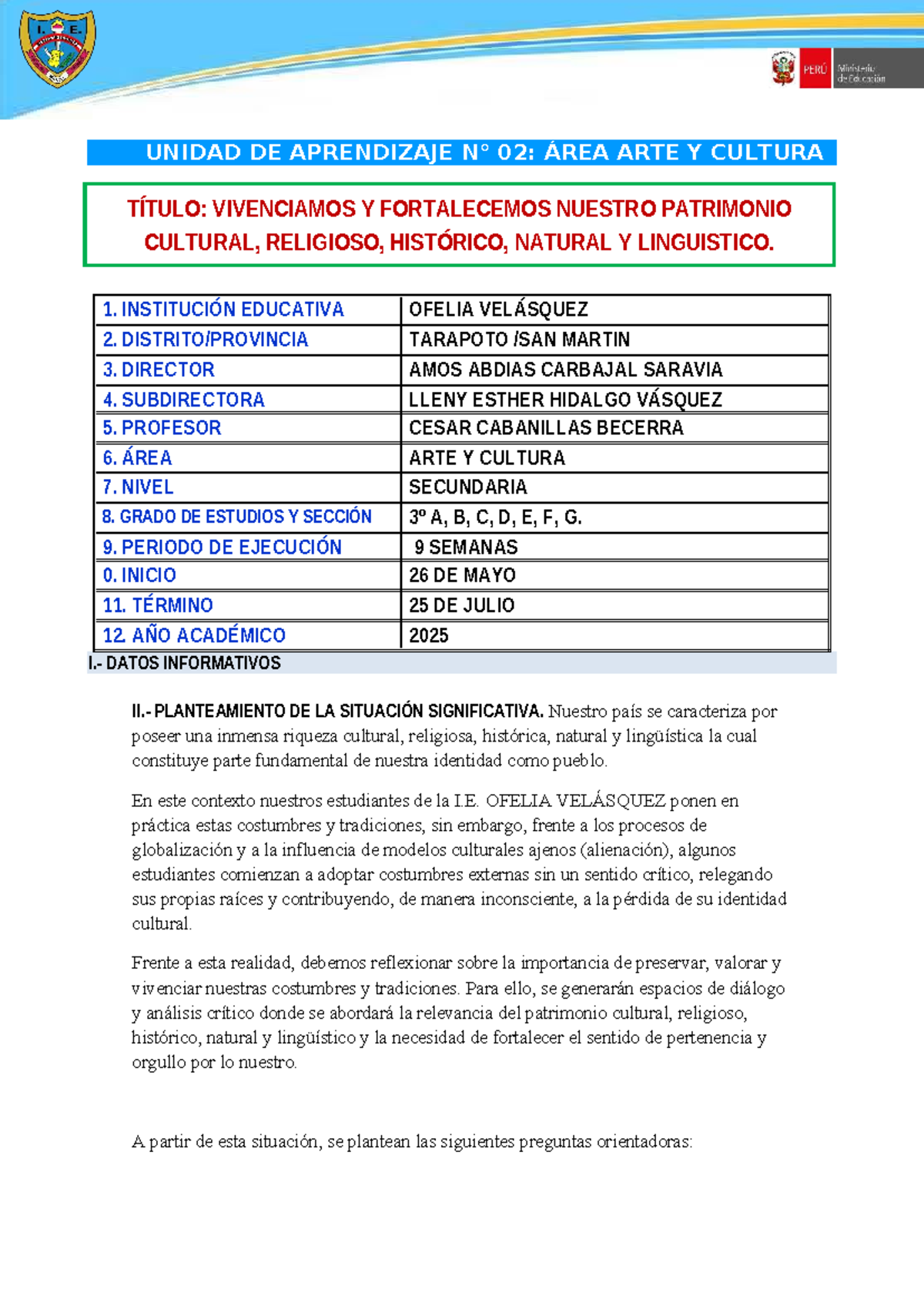 ENFOQUES TRANSVERSALES: FORTALECIMIENTO DEL PATRIMONIO CULTURAL EN ARTE ...