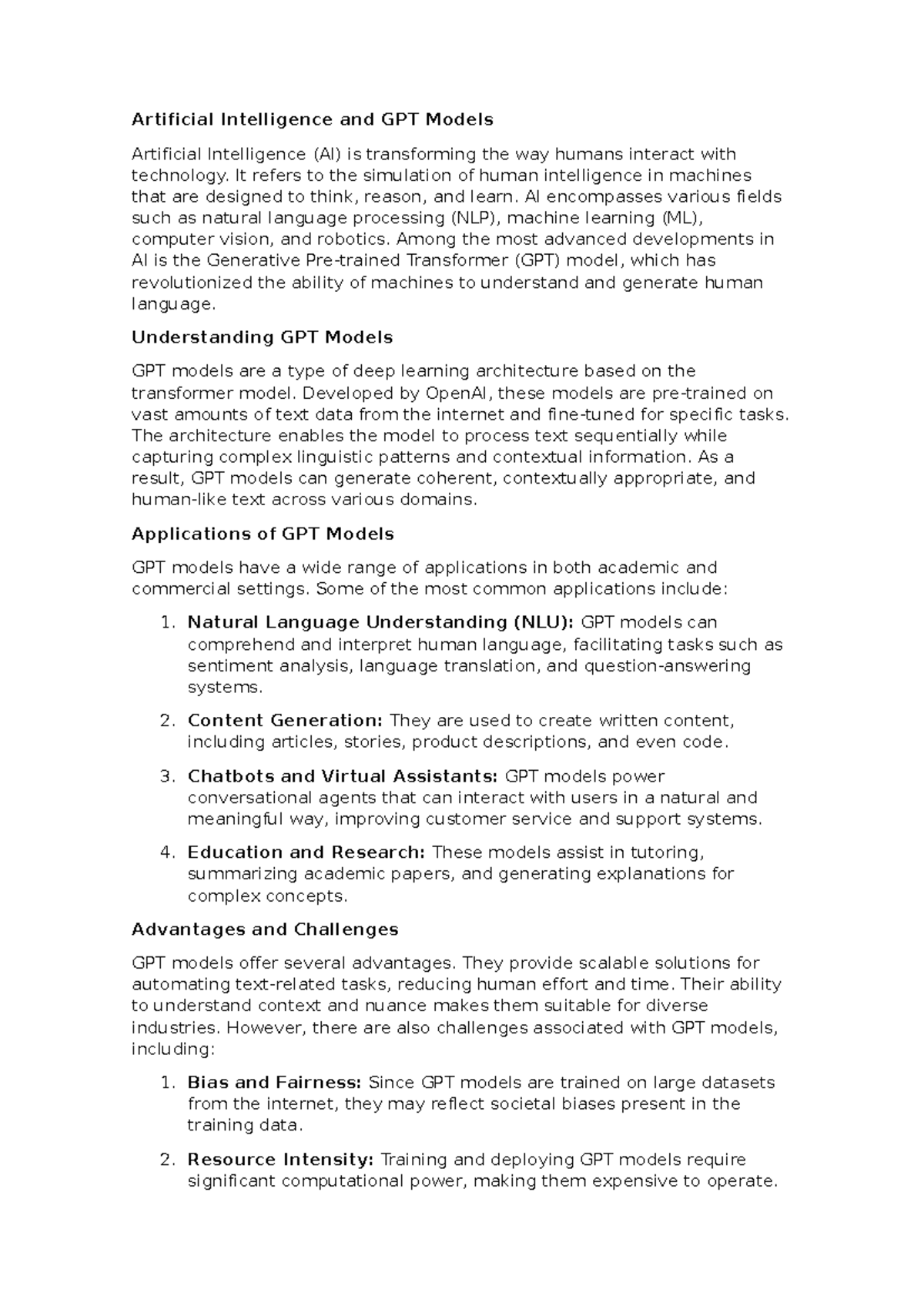 Artificial Intelligence and GPT Models - Artificial Intelligence and ...