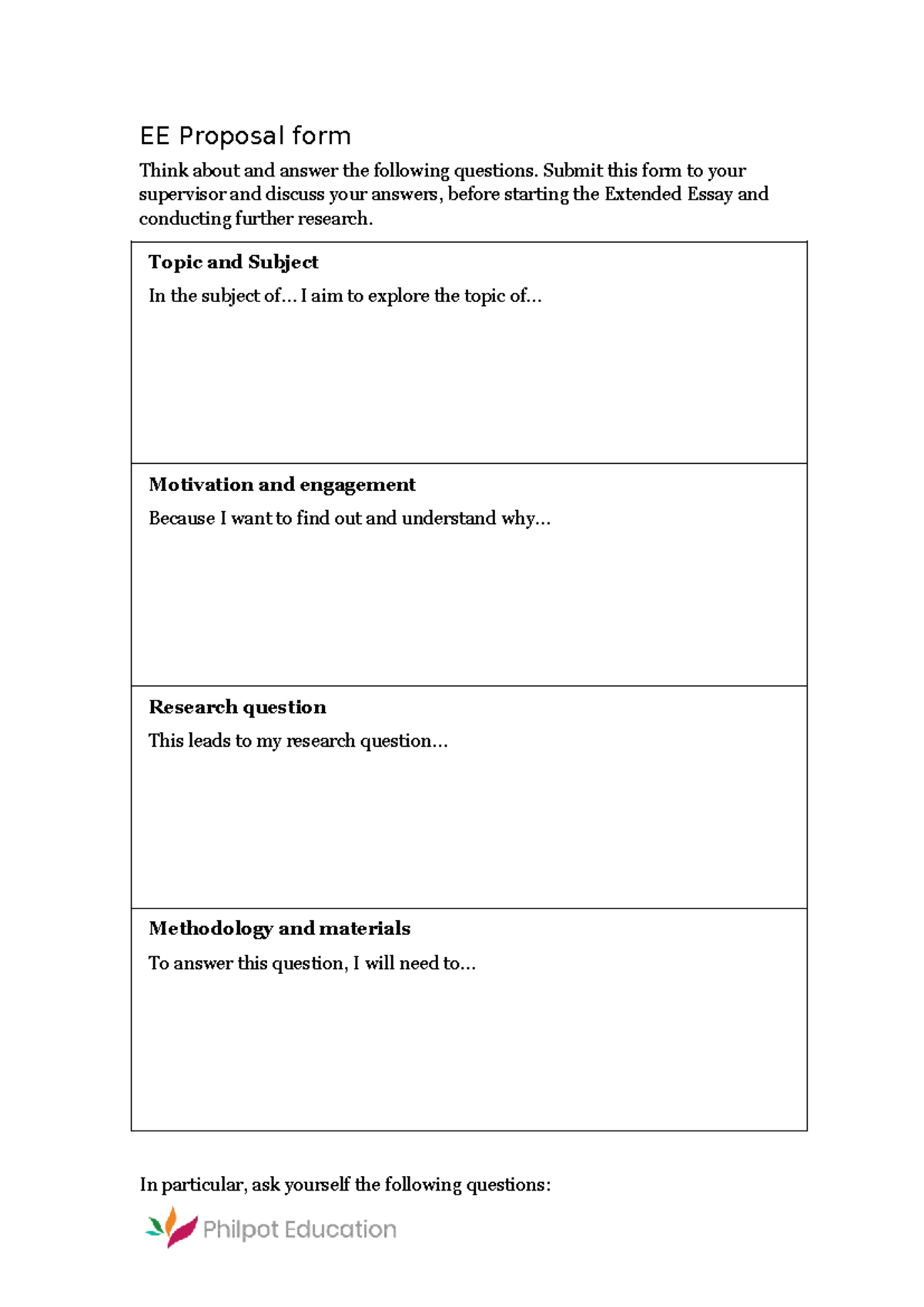 EE Proposal Form: Exploring Motivation and Engagement - Studocu