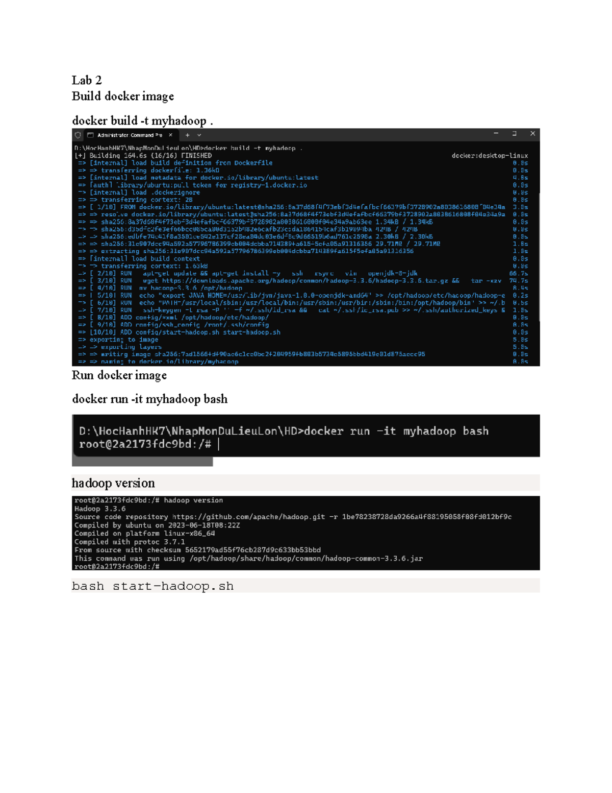 Lab 2: Building and Running Docker Image for Hadoop 21003861 - Studocu