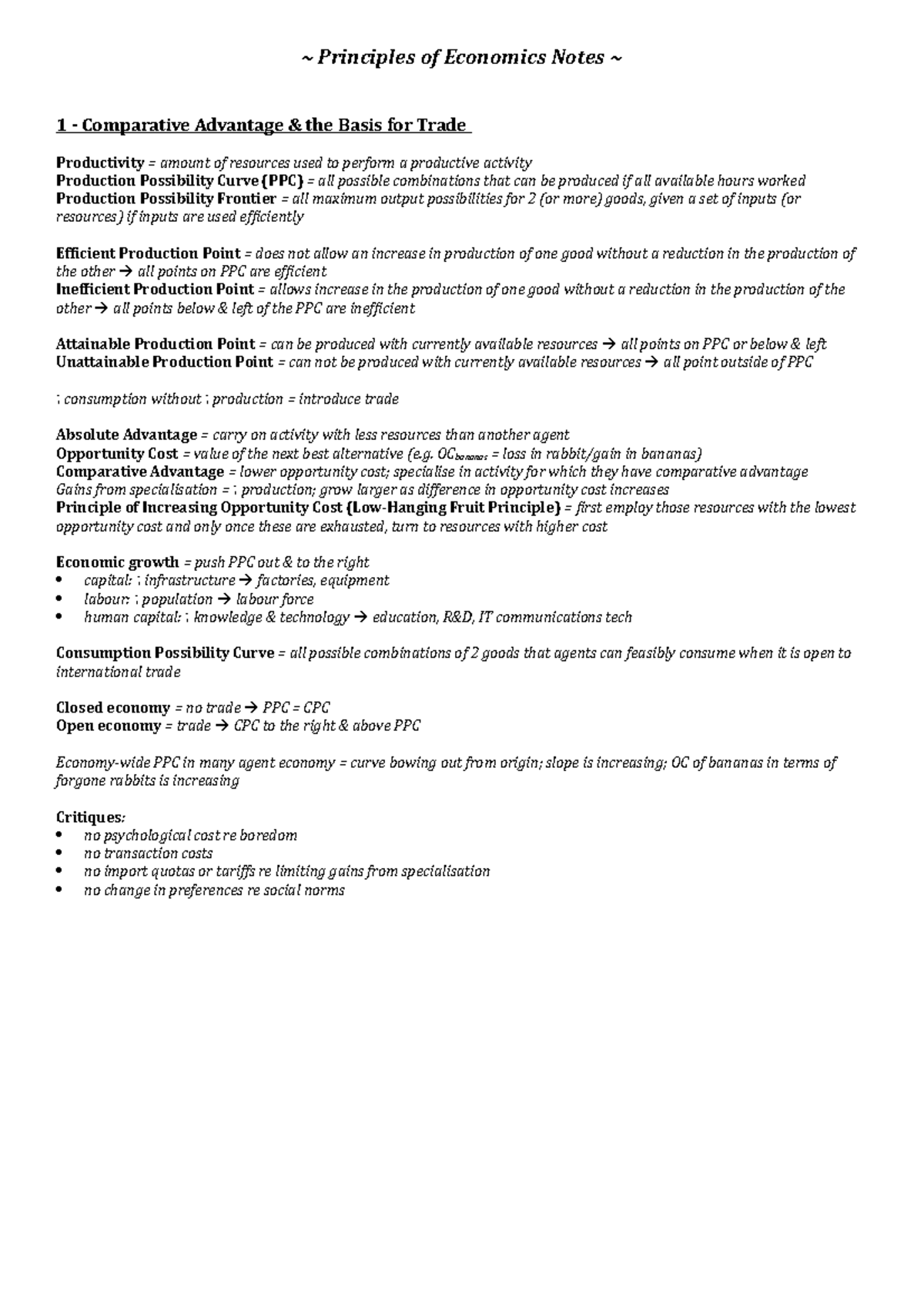 Notes for Final Exam - ~ Principles of Economics Notes ~ 1 ...