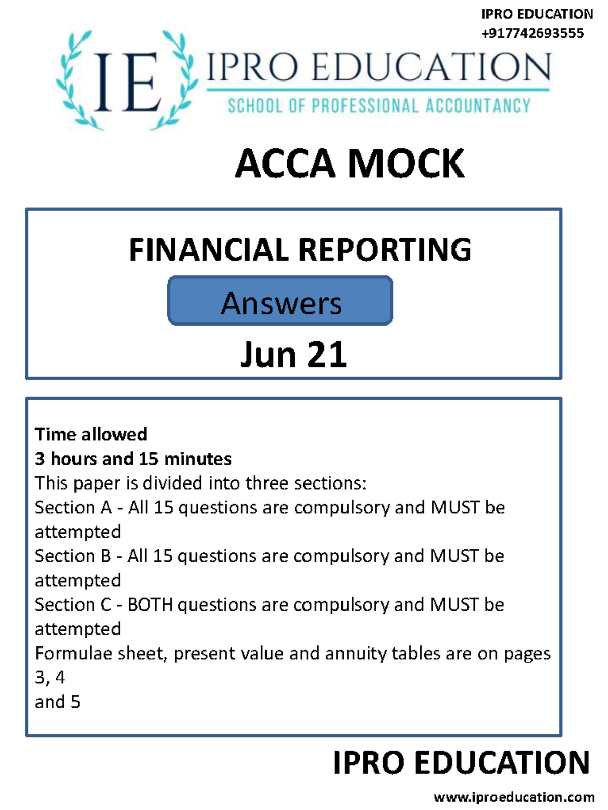 F7 FR Jun21 solutions - Mock solution - Time allowed 3 hours and 15 ...
