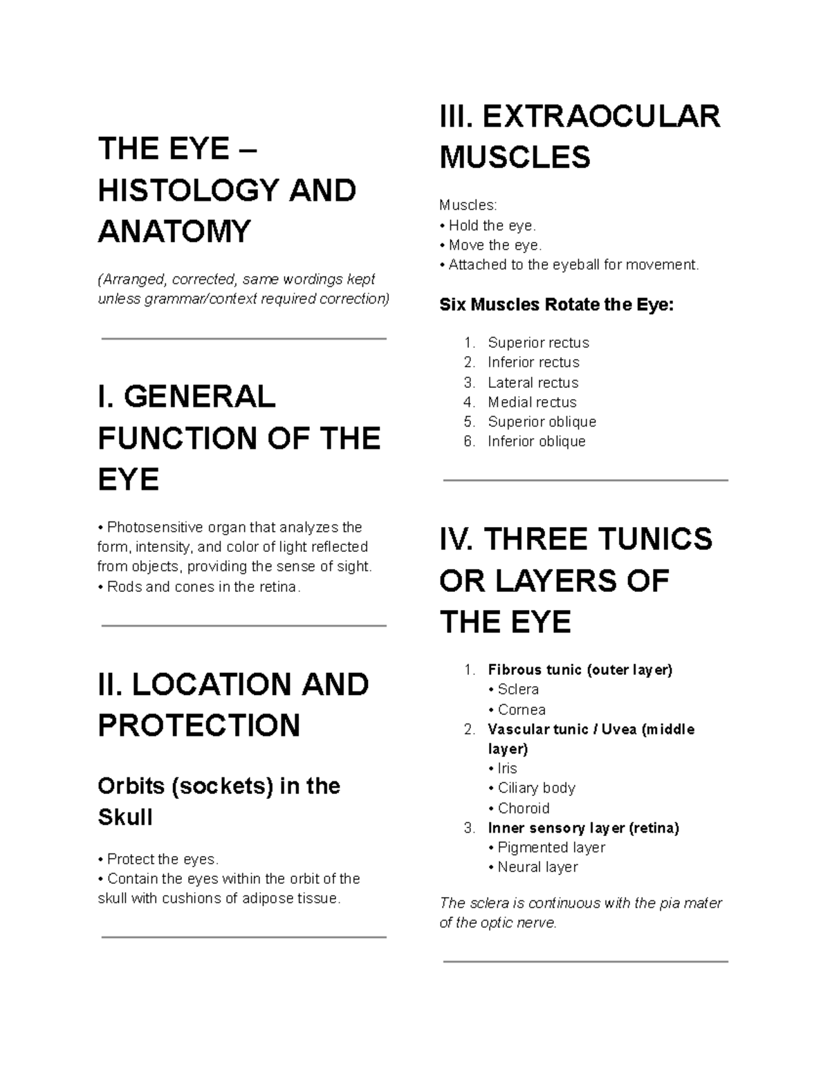 HISTOLOGY AND ANATOMY OF THE EYE - BIO 101 Lecture Notes - Studocu