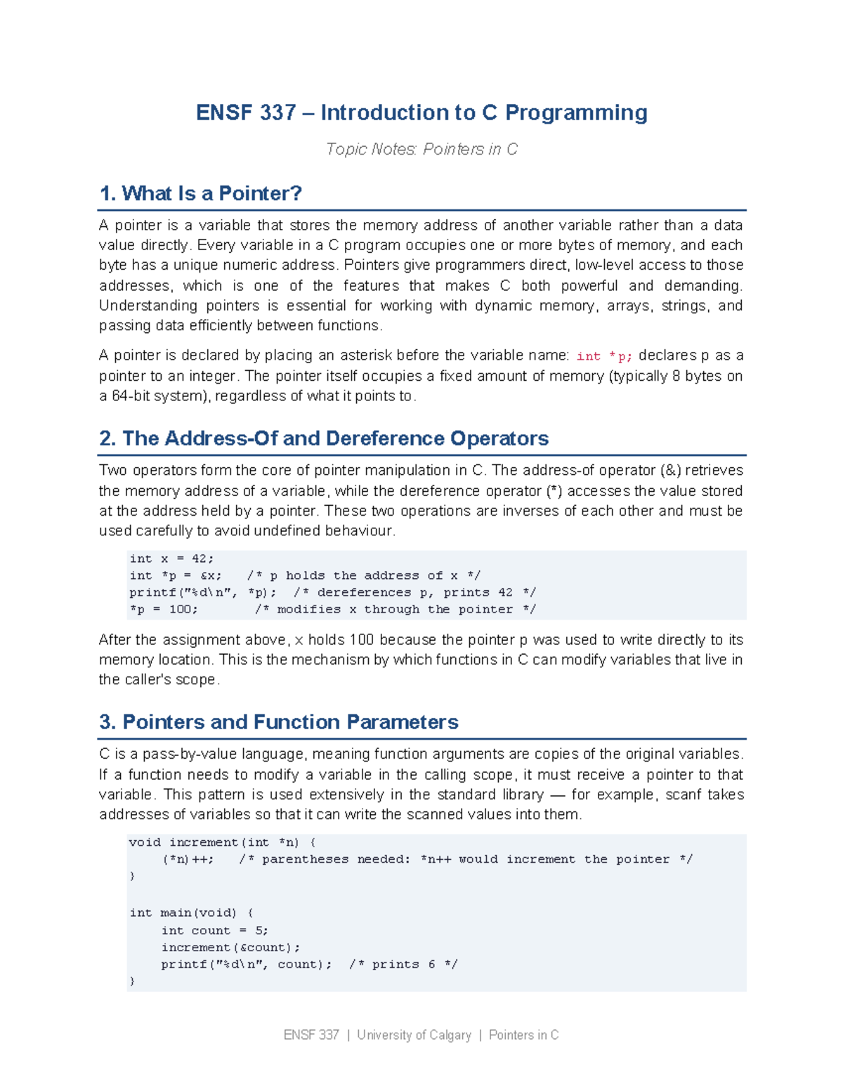 ENSF 337 Lecture Notes: Understanding Pointers in C Programming - Studocu