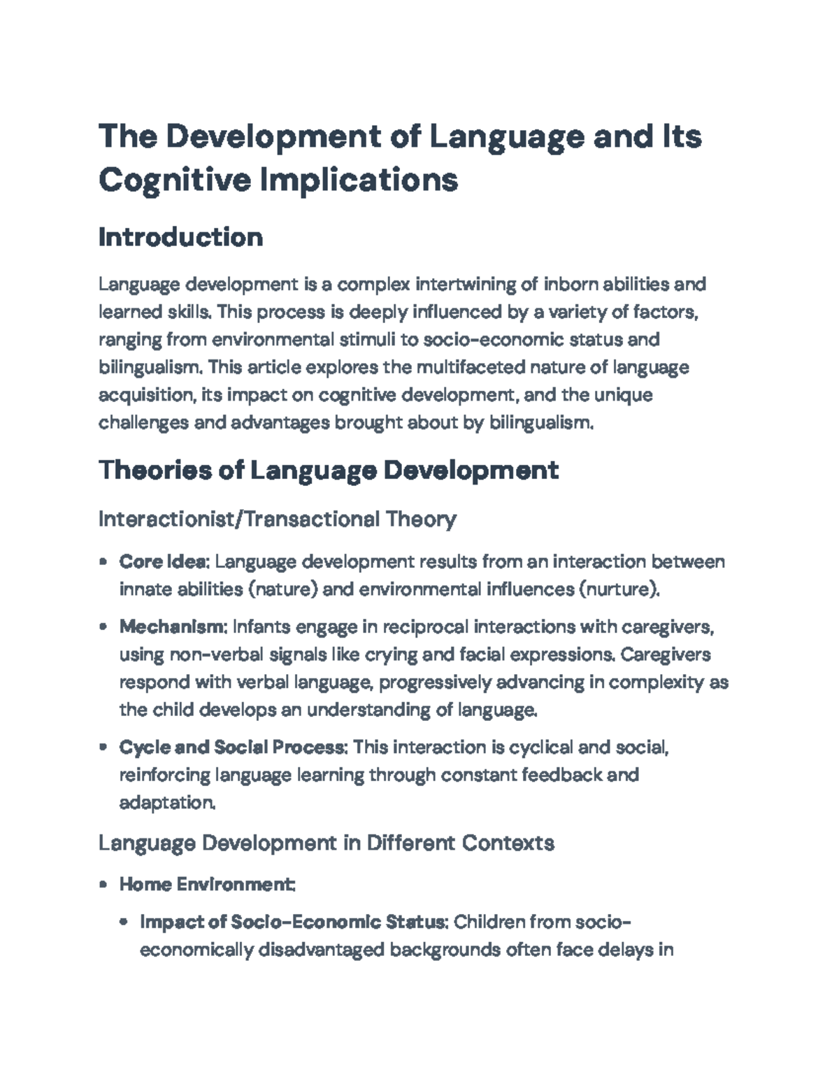 The Development of Language and Its Cognitive Implications (PSY 101 ...