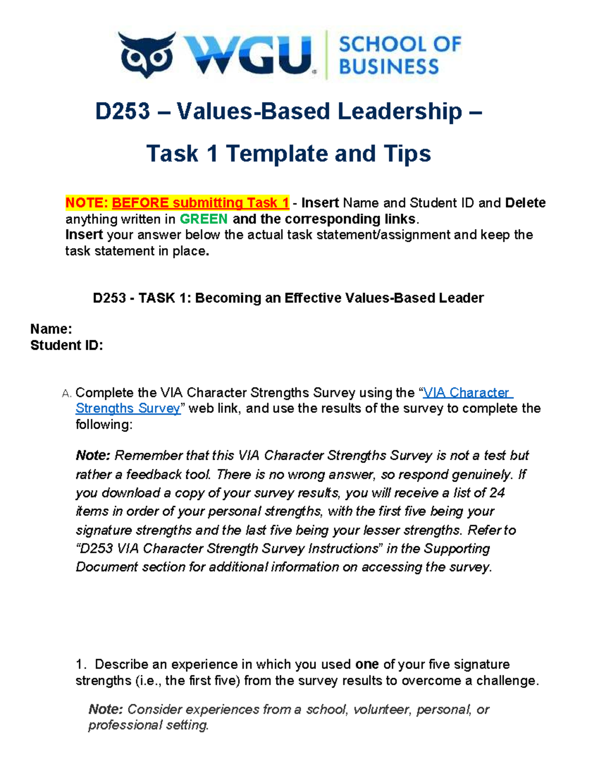 D253 Leadership Task 1: Effective Leadership Strategies and Insights ...