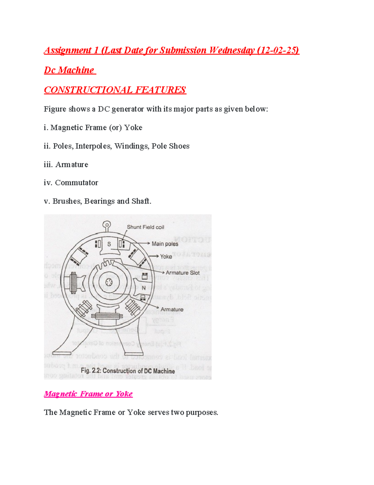 Dc machine - Assignment 1 (Last Date for Submission Wednesday (12-02-25 ...