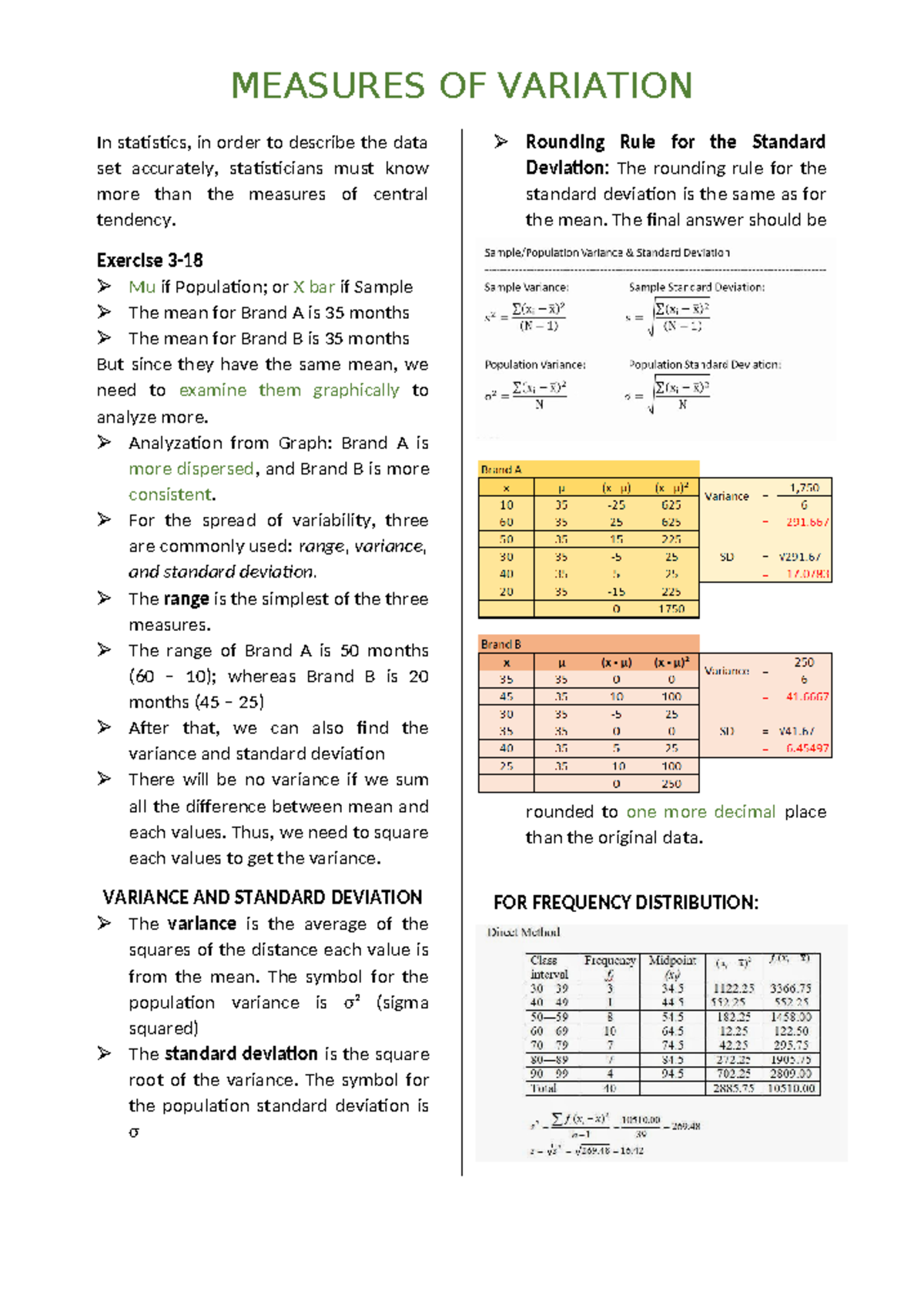MEASURES OF VARIATION: Understanding Variance and Standard Deviation in ...