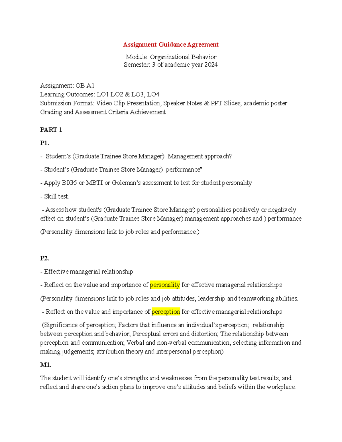 OB A1 Assignment Guidance: Organizational Behavior Insights for ...