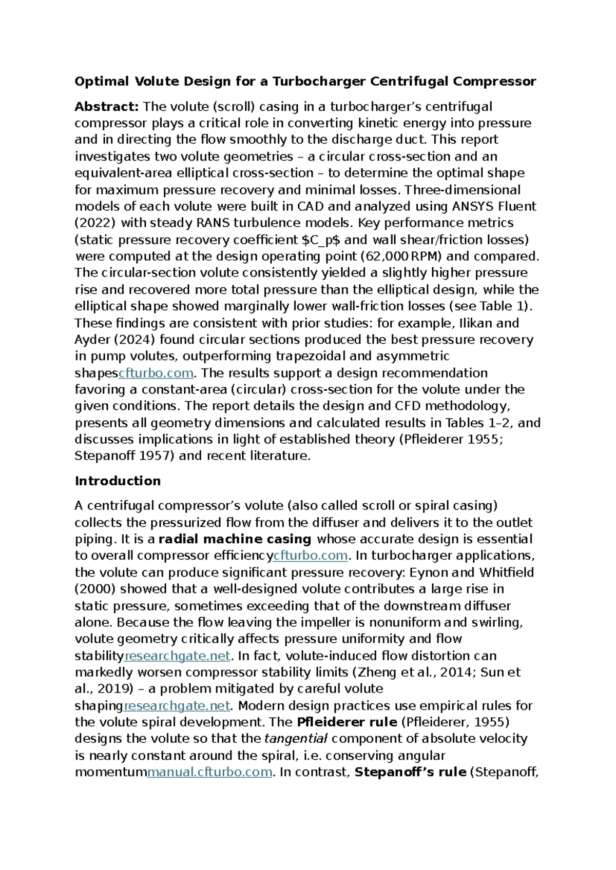 Optimal Volute Design for Turbocharger Compressor: Circular vs ...