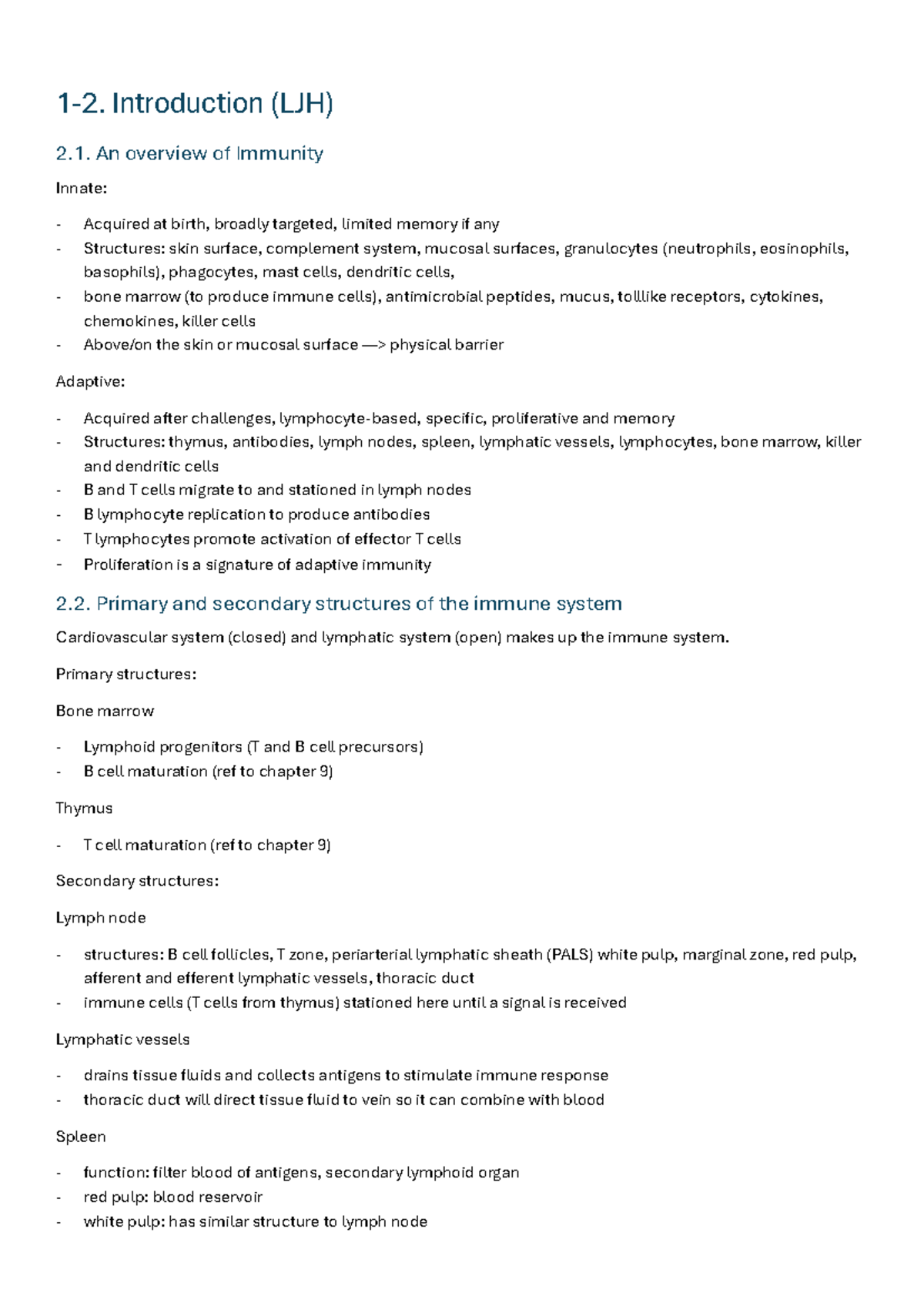 Immunology Midterm Exam Notes (LJH) - Part 2 Overview of Immunity - Studocu