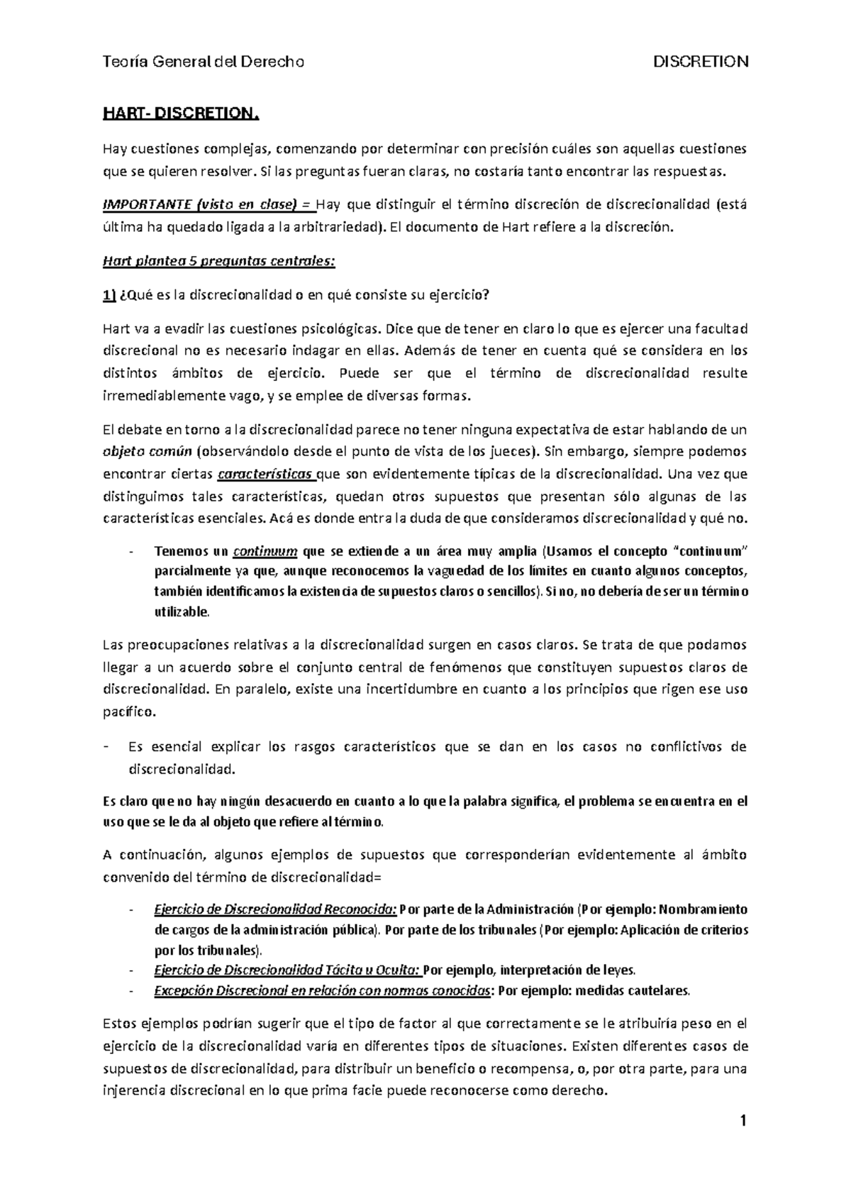 Teoría General del Derecho: Discreción según Hart - Cátedra Martín ...