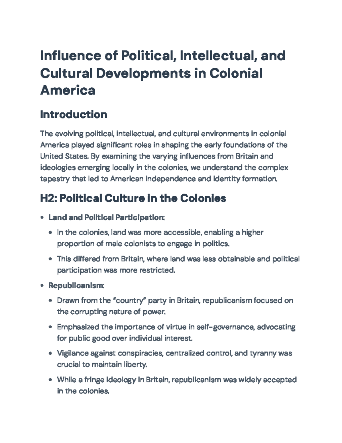 Political, Intellectual, and Cultural Influences in Colonial America ...