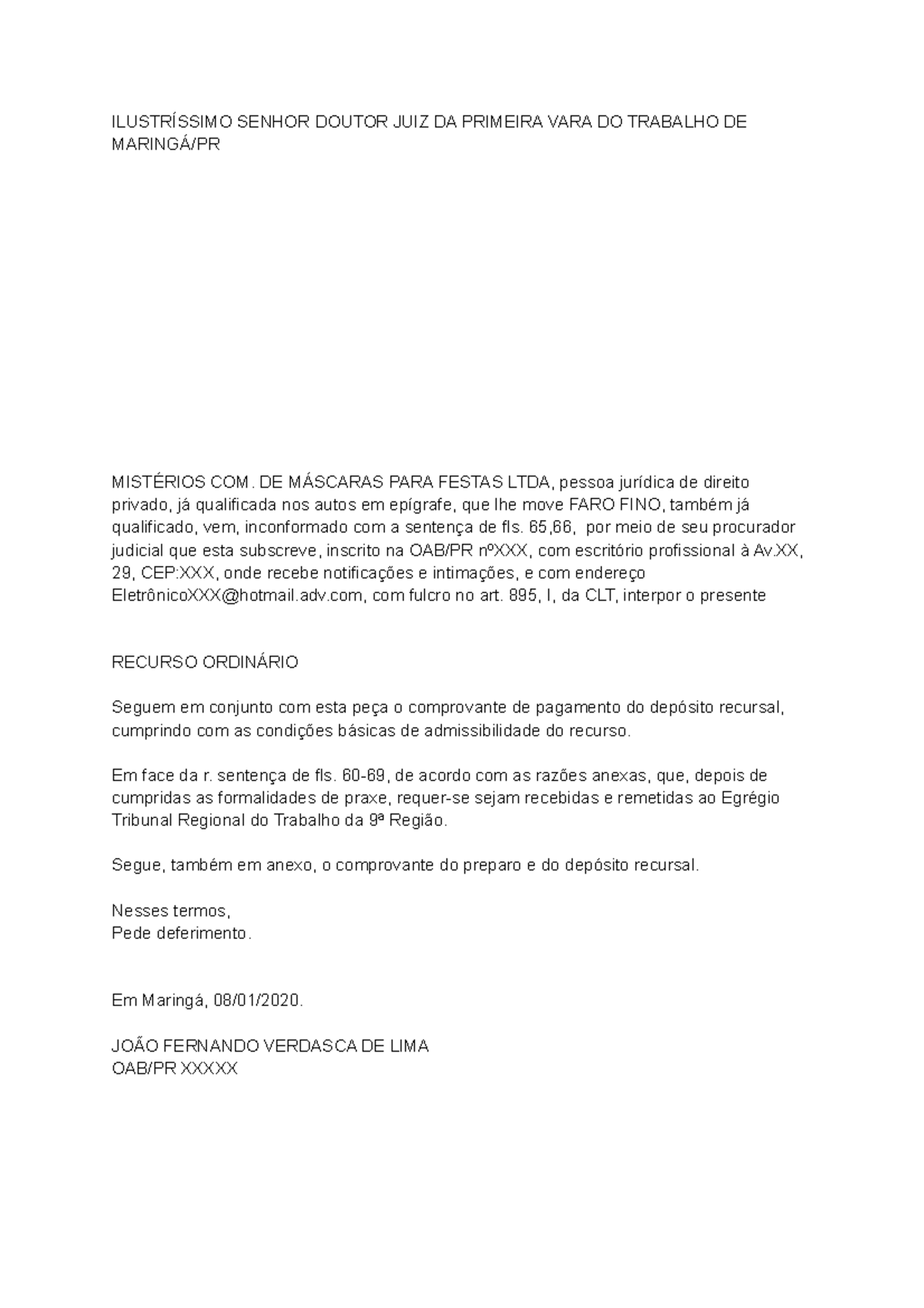 Recurso Ordinário - MISTÉRIOS COM. DE MÁSCARAS LTDA x FARO FINO - Document Preview