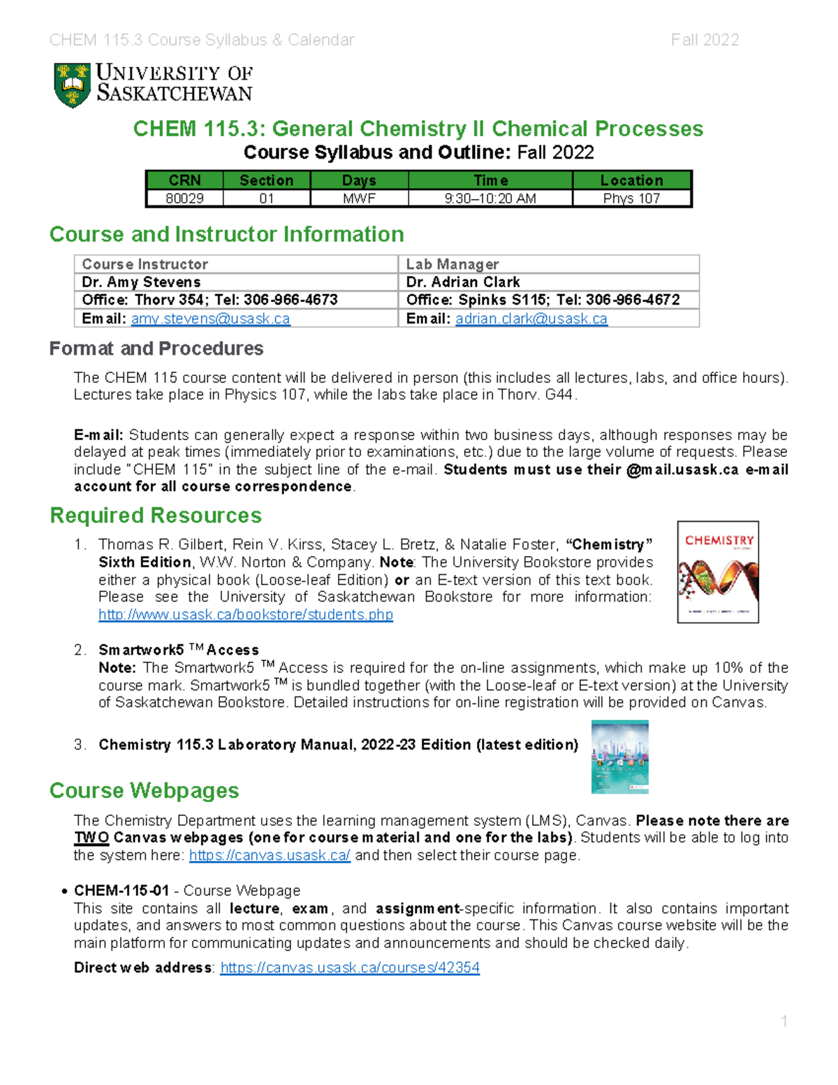CHEM115 Syllabus Fall 2022 - General Chemistry II Overview - Studocu