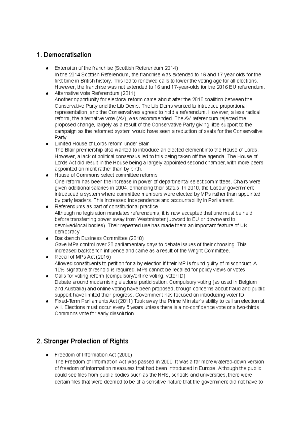 Politics - Reforms: Electoral Changes and Rights Protection - Studocu