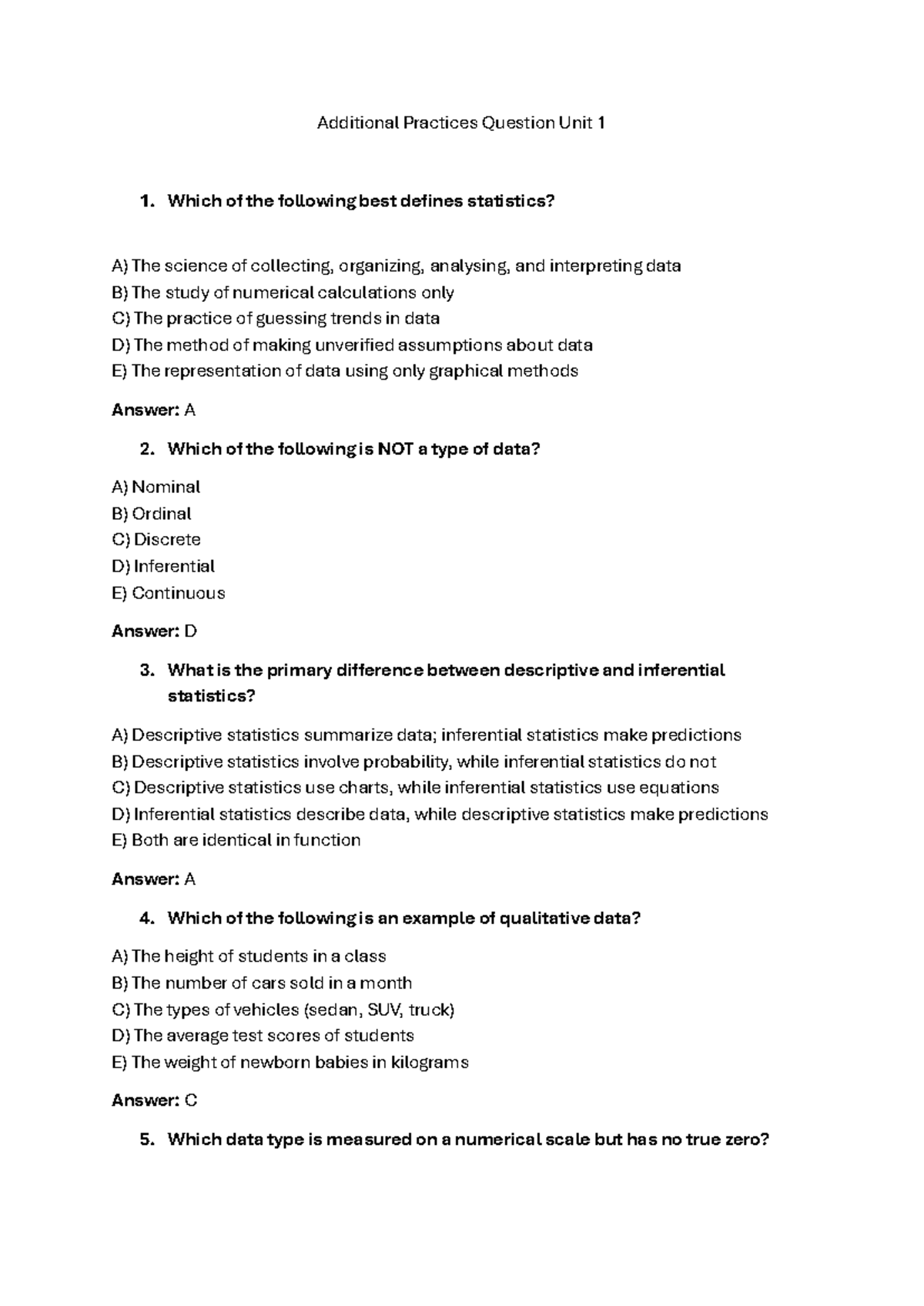 Unit 1 Additional Practice Questions & Solutions - Studocu