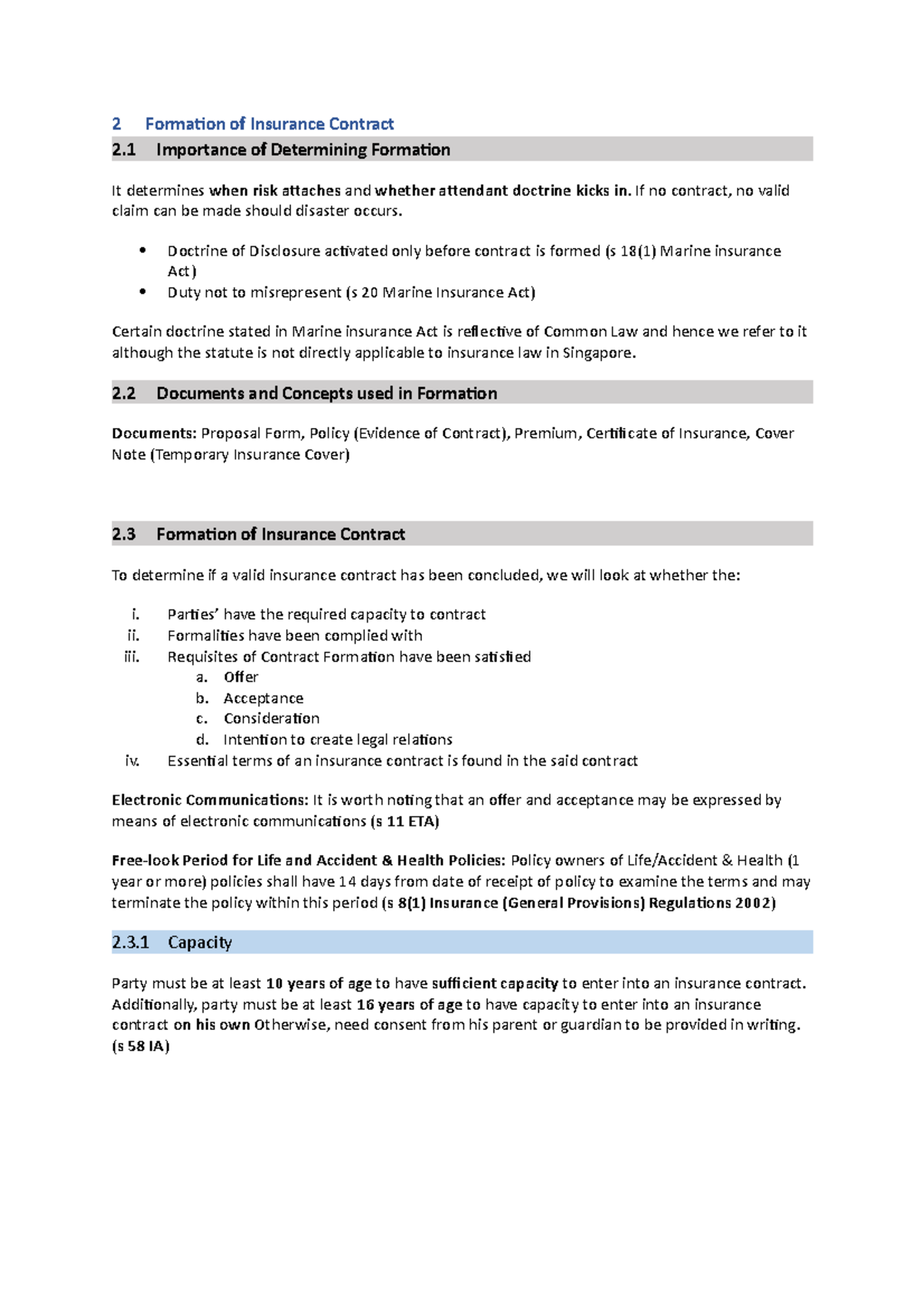 Formation of Insurance Contract: Key Concepts and Legal Framework - Studocu