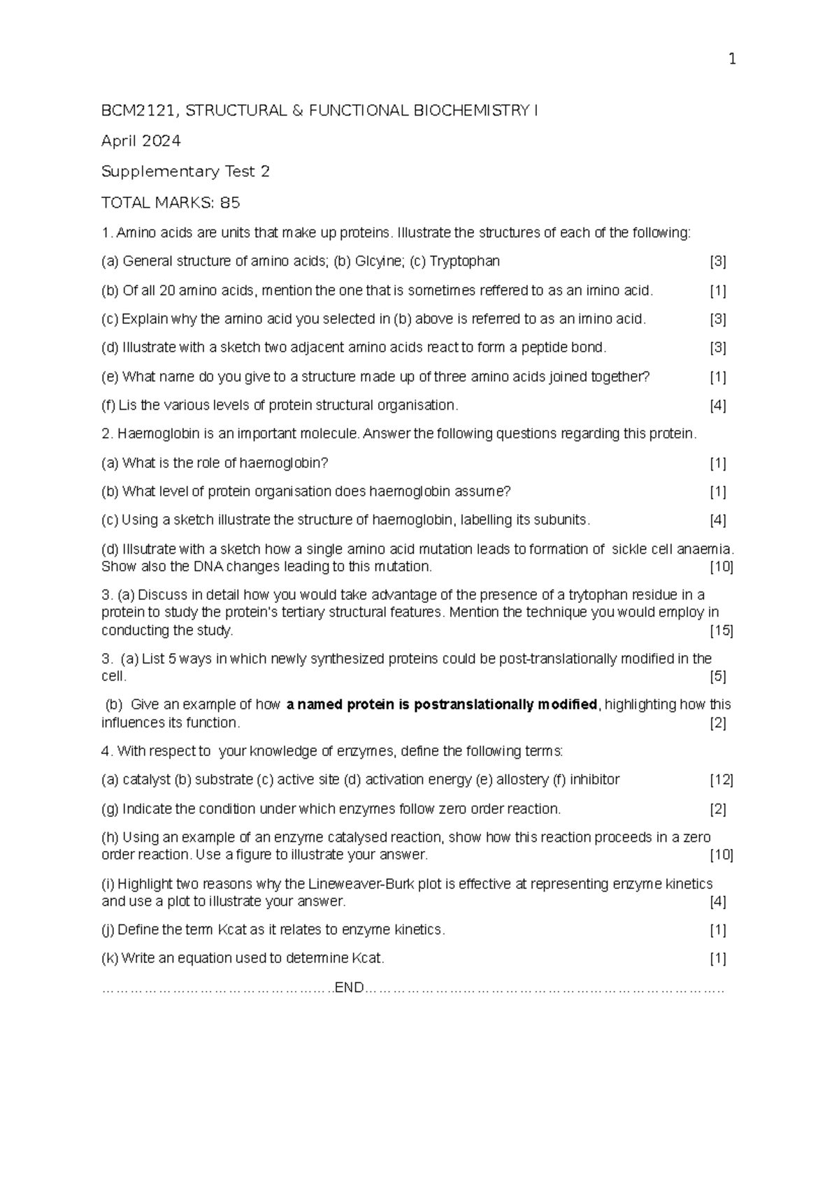 BCM2121 Structural Functional Biochemistry I April 2024 Test 2 Guide ...