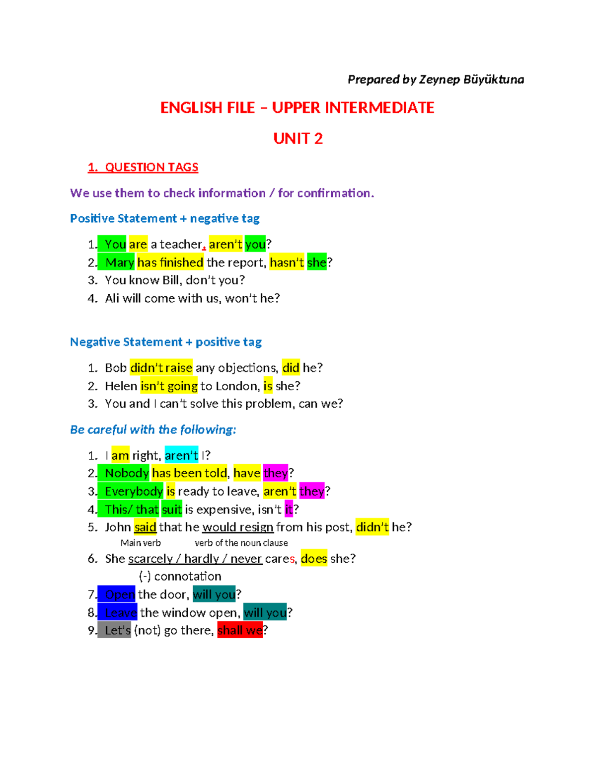 English FILE -UIN - UNIT 1 - Prepared by Zeynep Büyüktuna ENGLISH FILE ...