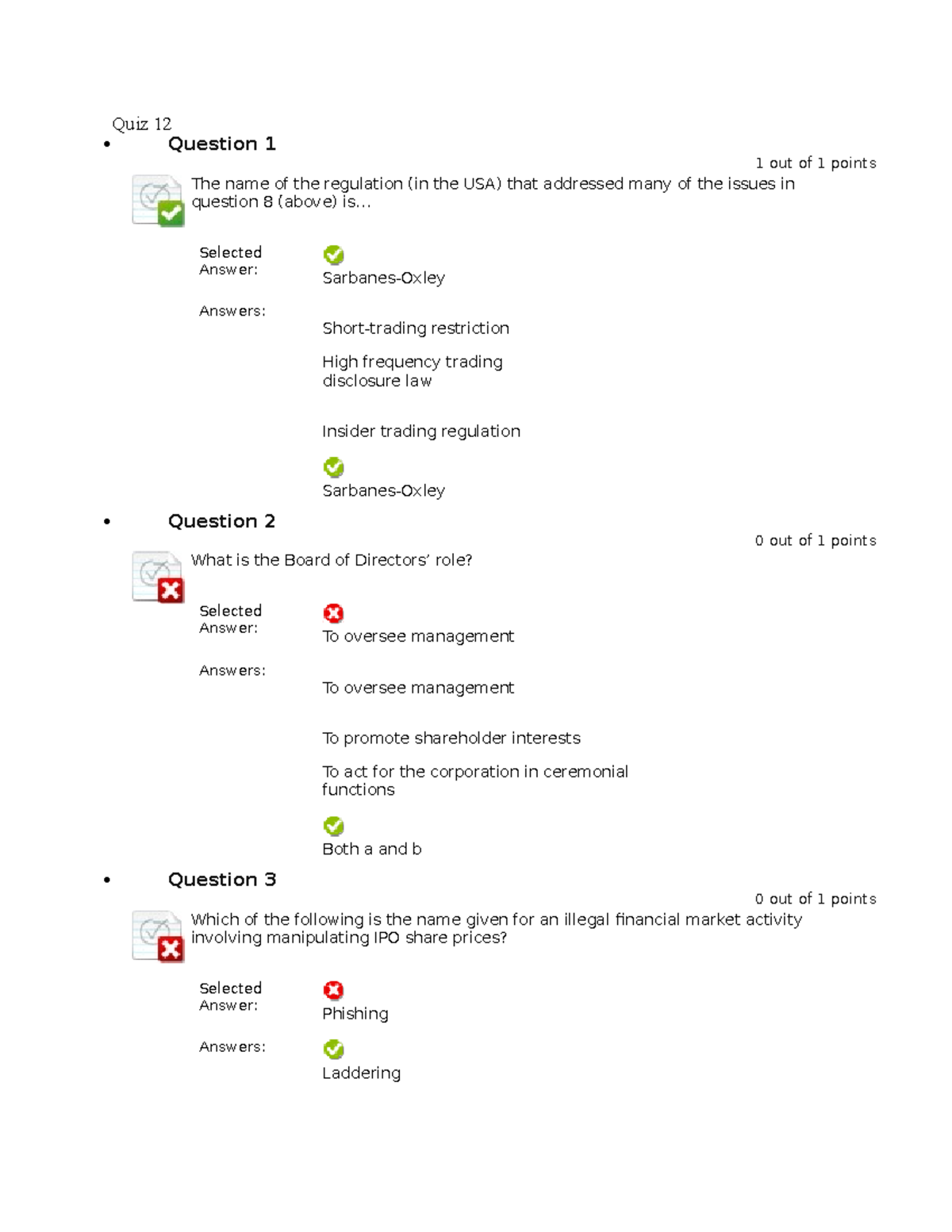Quiz 12 - Key Topics on Financial Regulations and Board Roles - Studocu
