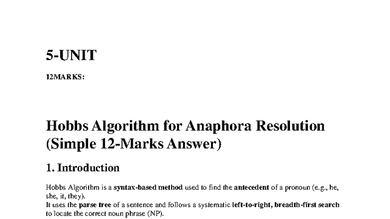 12MARKS: Hobbs Algorithm & NLP Tools for Sermon Reasoning (Unit 5 ...