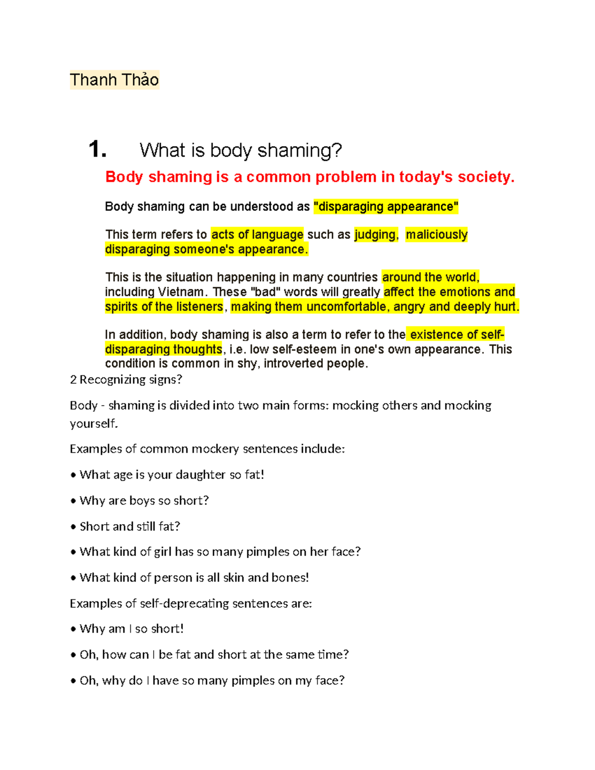 Body Shaming: Understanding Its Impact and Consequences - Studocu