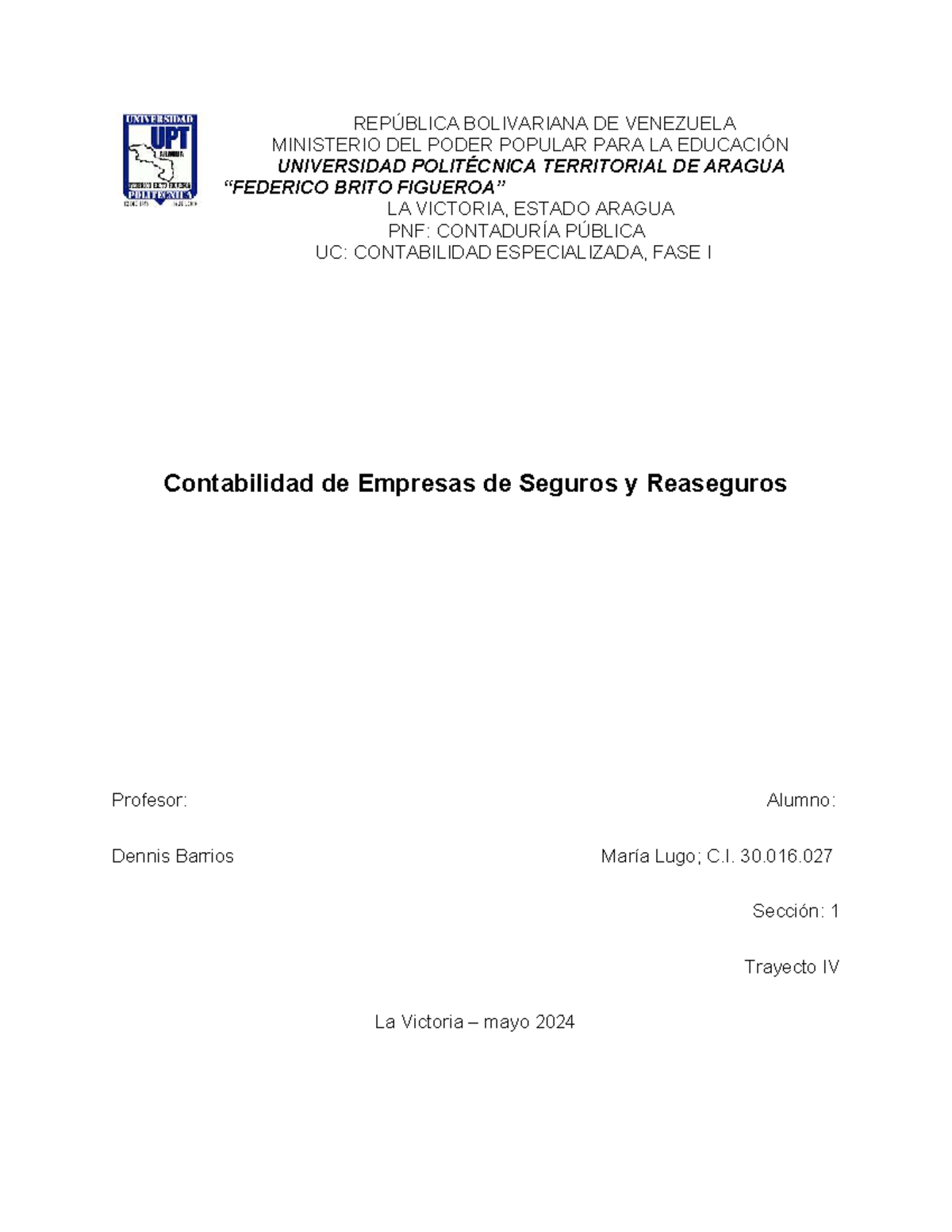 Informe de Contabilidad de Seguros y Reaseguros - PNF: Contaduría ...