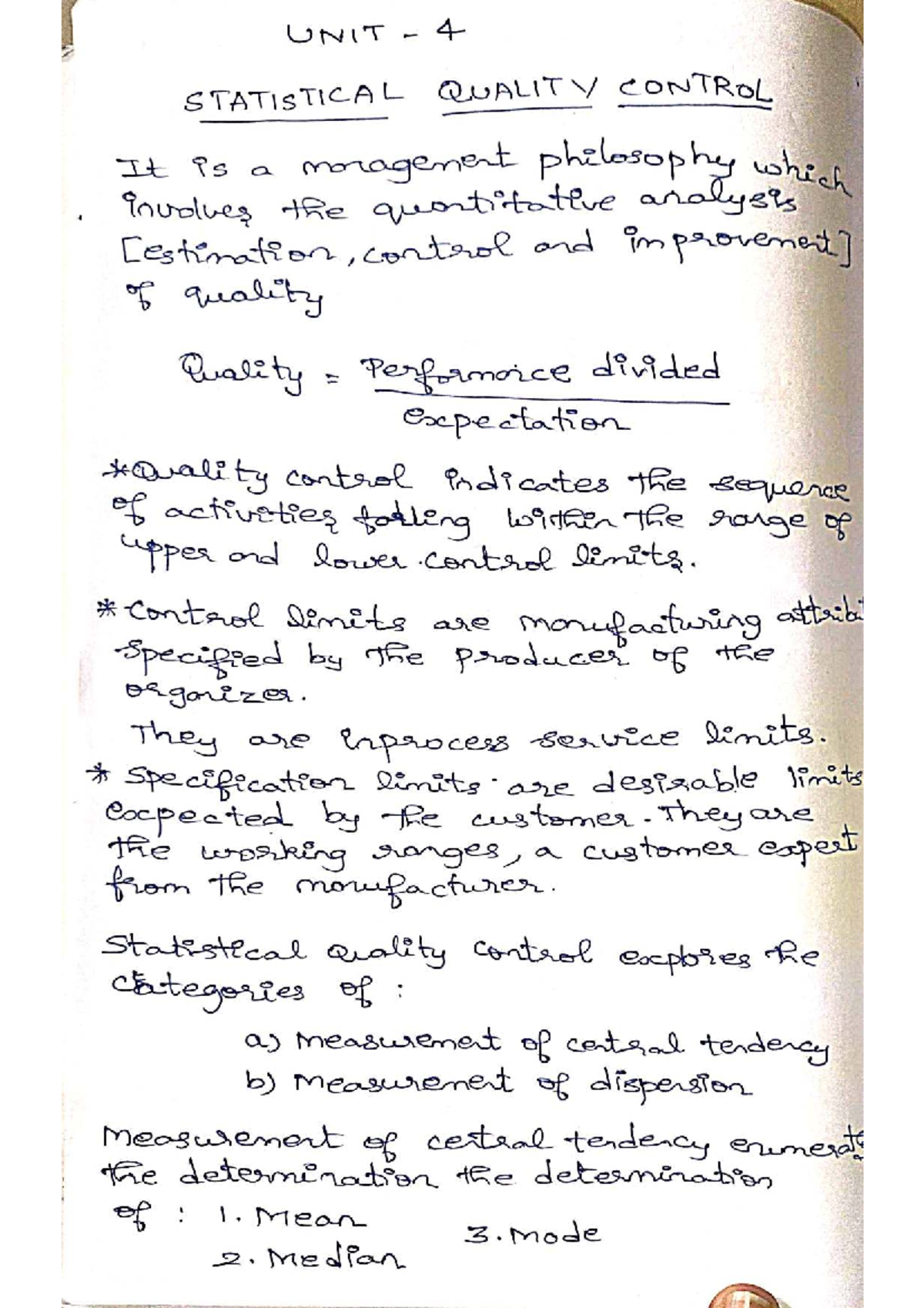 UNIT 4 SQC: Statistical Quality Control Concepts and Applications - Document Preview