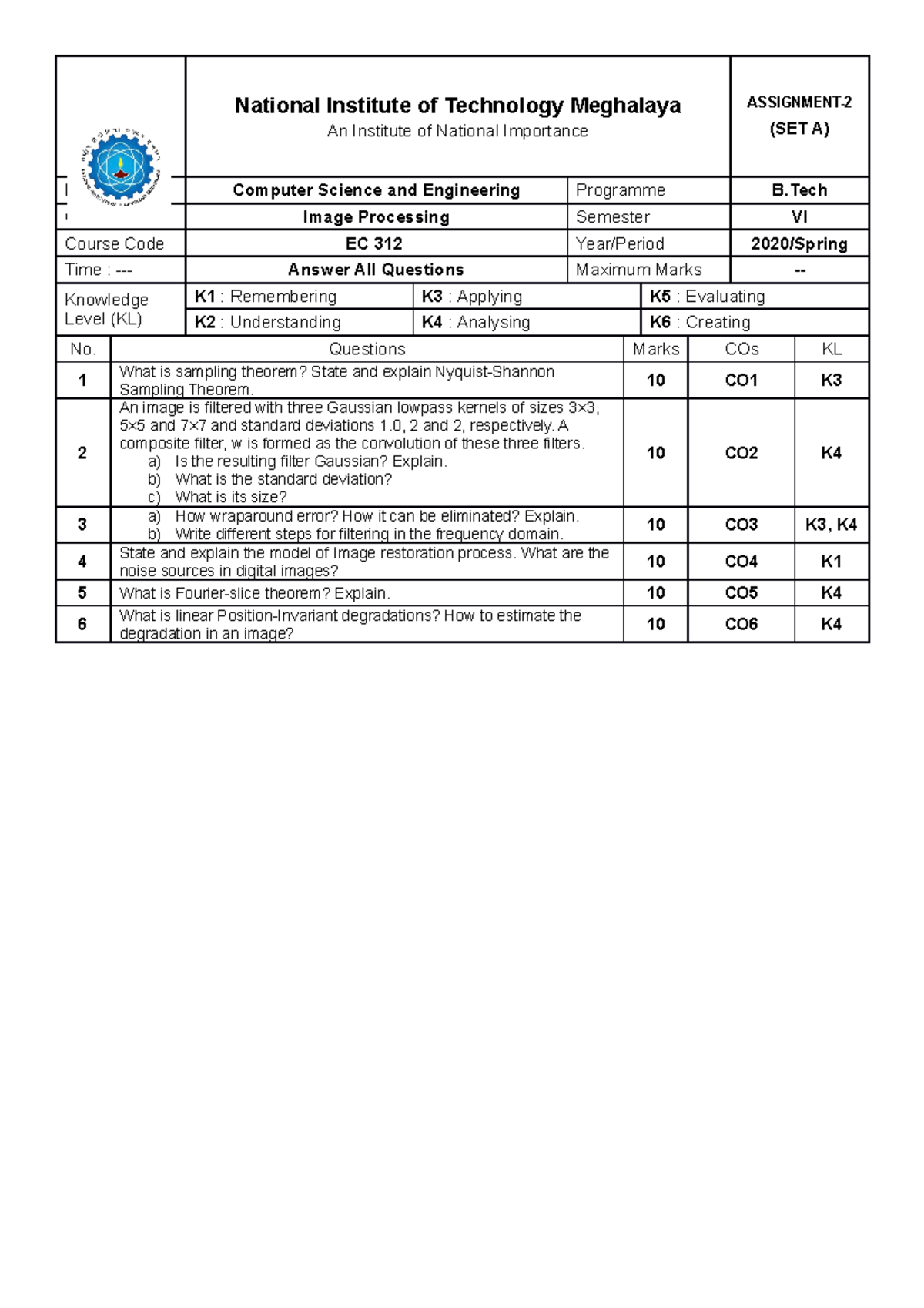 Image Processing Assignment 2 (SET A) - EC 312, B.Tech Spring 2020 ...