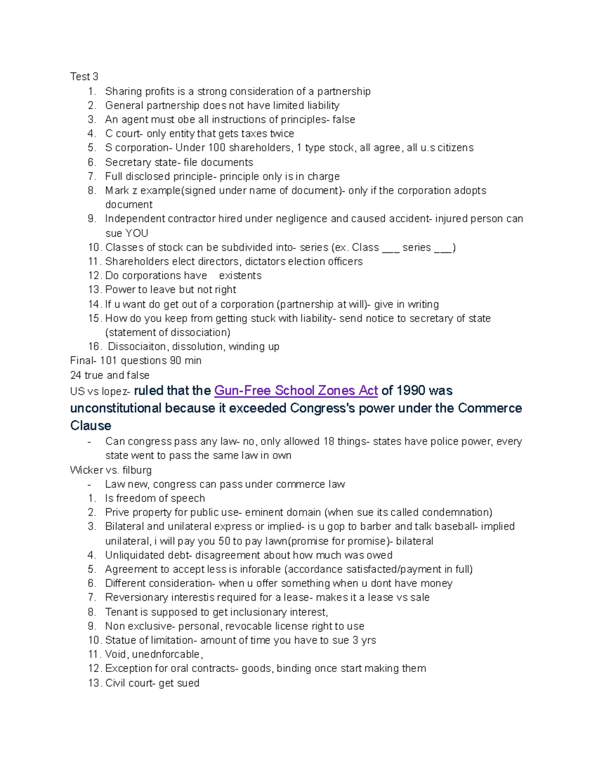 Business Law Final Exam Study Notes - BLaw 101 Review Guide - Studocu