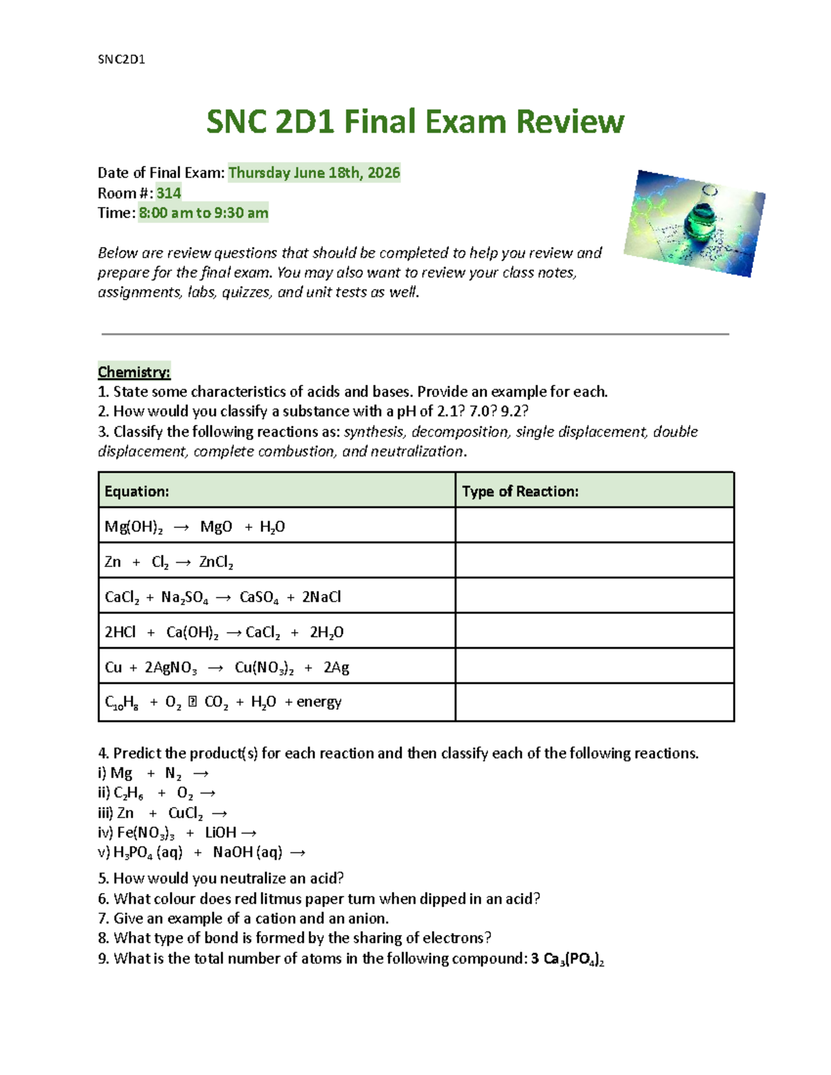 SNC2D1 Final Exam Review Guide - Studocu