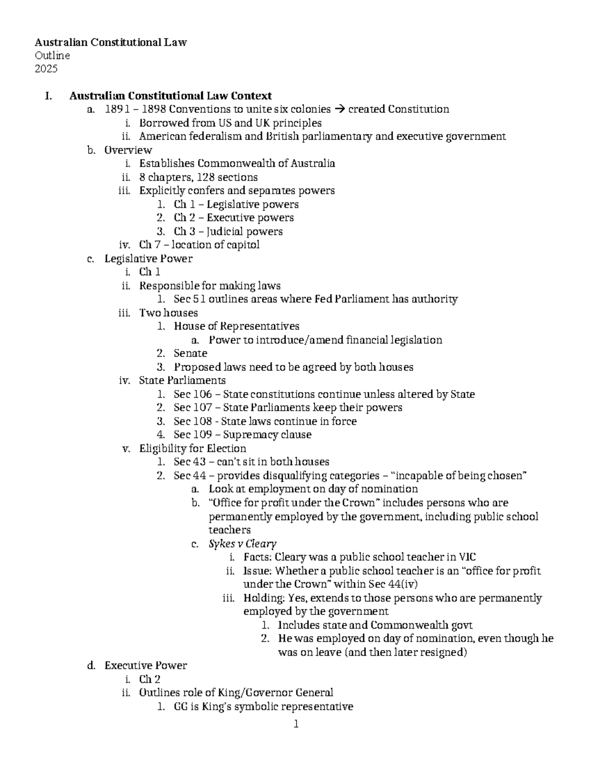 ACL Outline Winter 2025: Key Concepts in Australian Constitutional Law ...