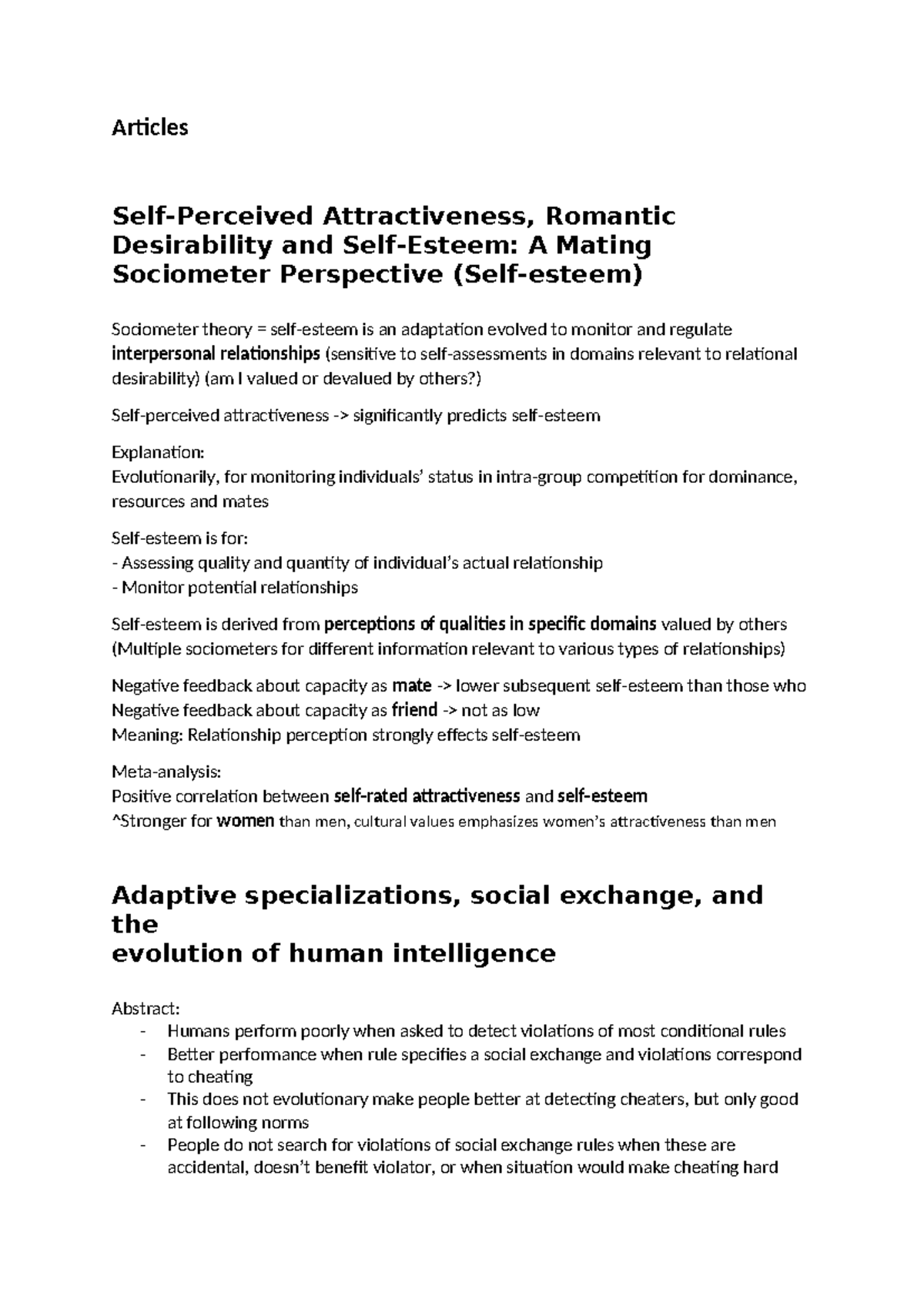 Psy287 Research Article Notes for Exam - Articles Self-Perceived ...
