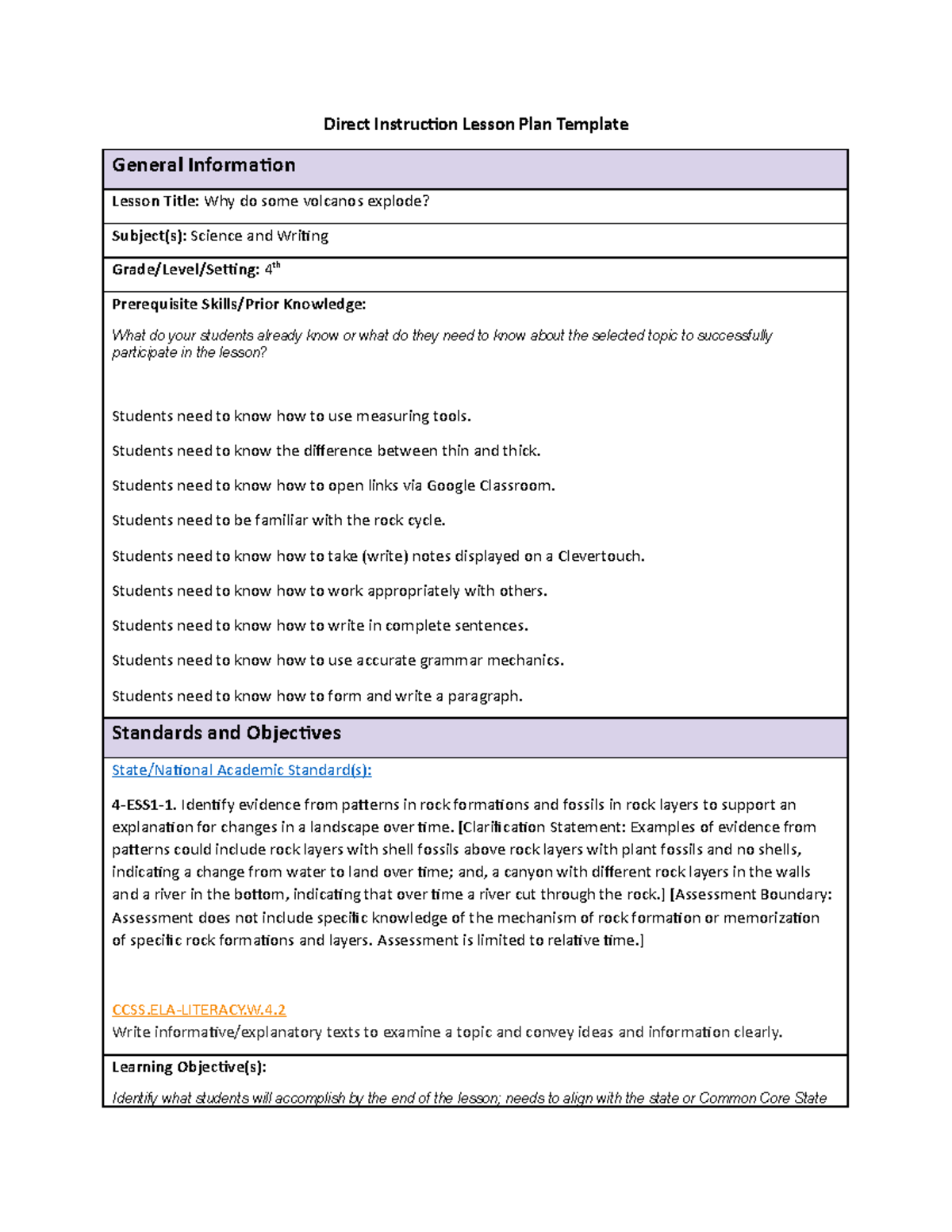 C732 task 2 - Task 2 - Direct Instruction Lesson Plan Template General ...