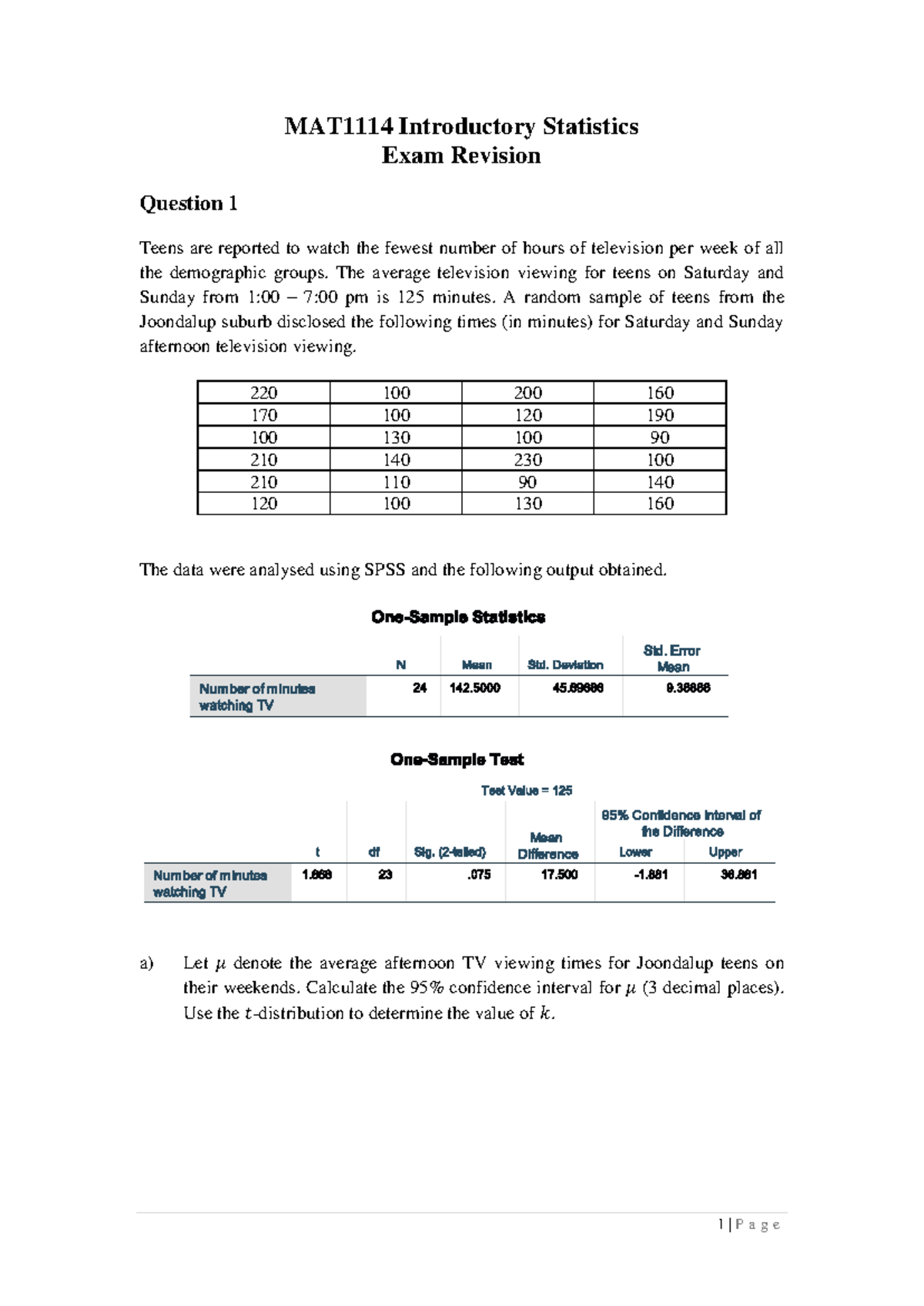 MAT1114 Exam Revision - MAT1114 Introductory Statistics Exam Revision ...