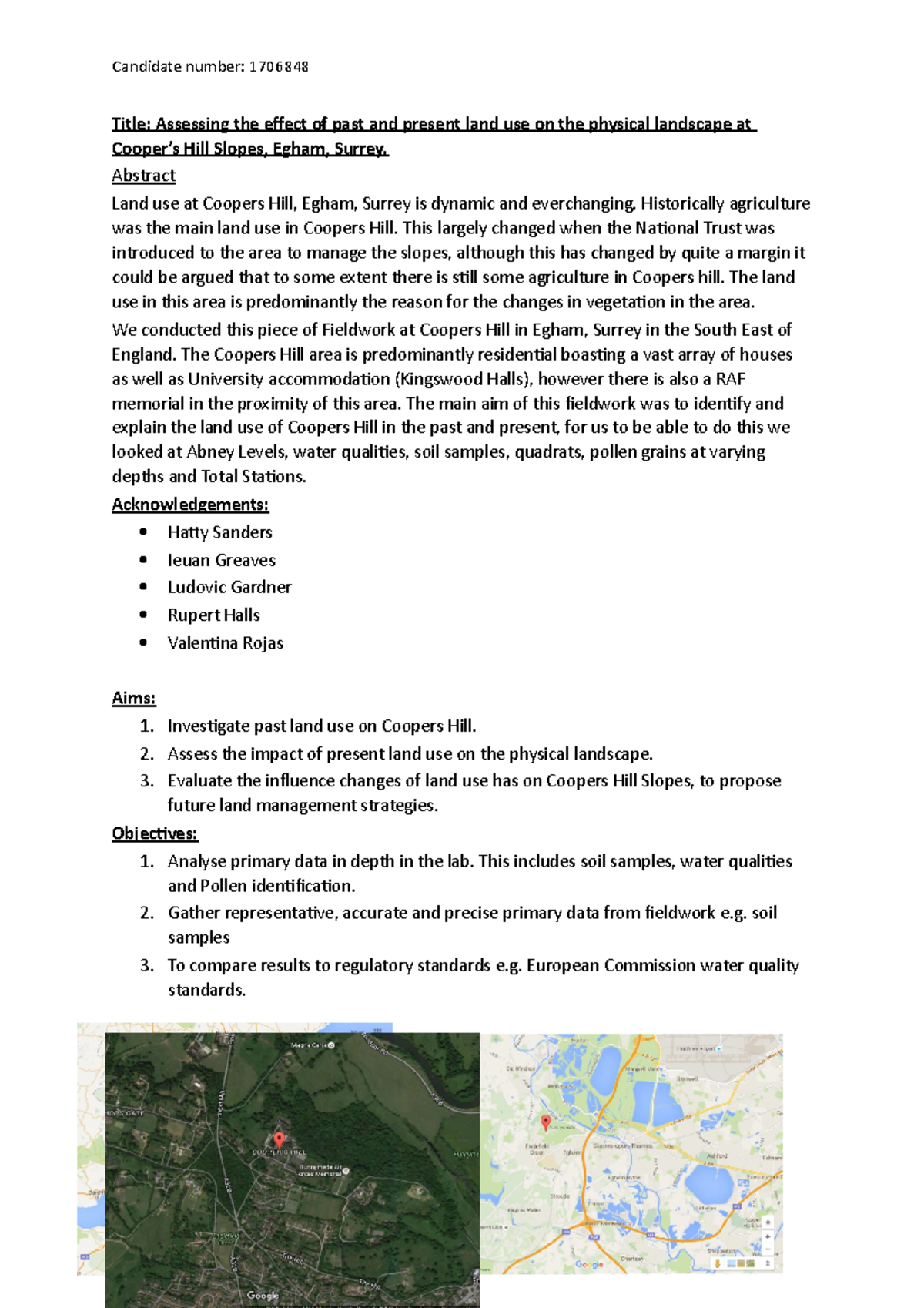 Fieldwork Report: Land Use Impacts at Cooper's Hill, Egham - Studocu