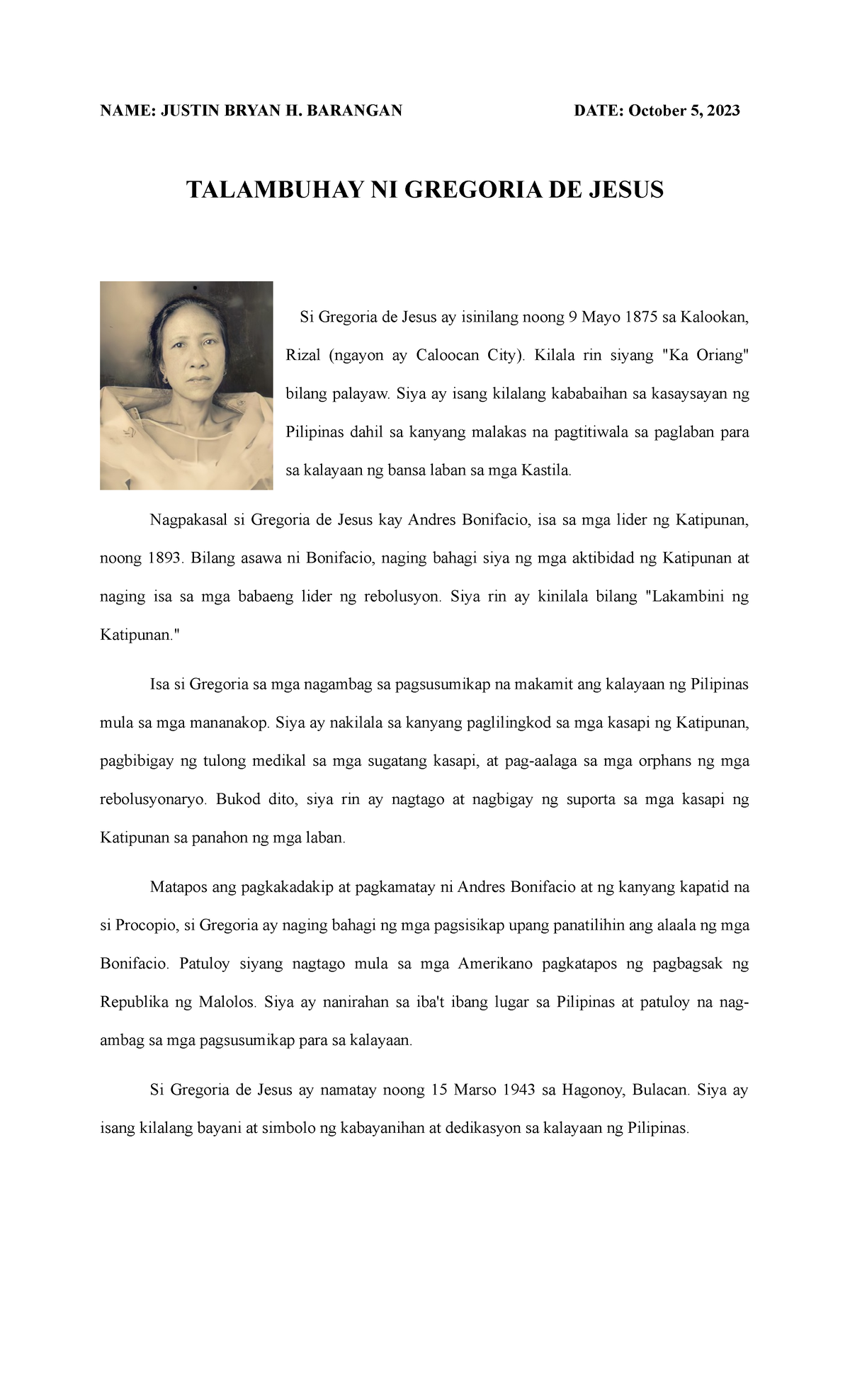 Gregoria De Jesus Talambuhay Gregoria De Jesus | Traveler On Foot