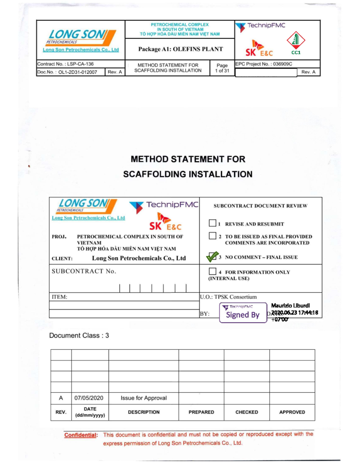 OL1-2D31-012007 Method Statement for Scaffolding Installation - Rev. A ...