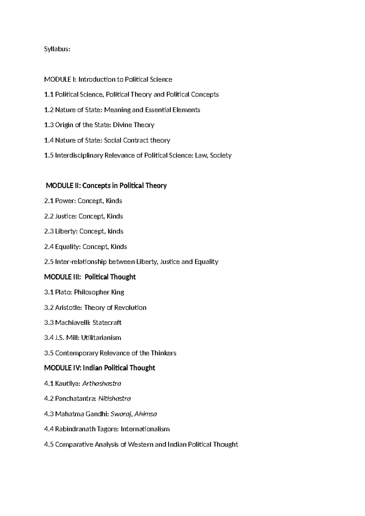 Syllabus: POLS 101 - Intro to Political Science & Theory Modules - Studocu