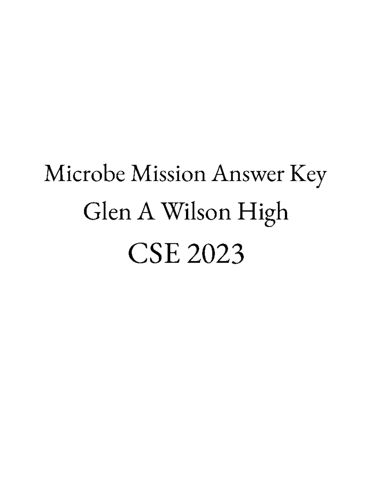 KEY Microbe Mission Answer Key CSE 2023 - Studocu