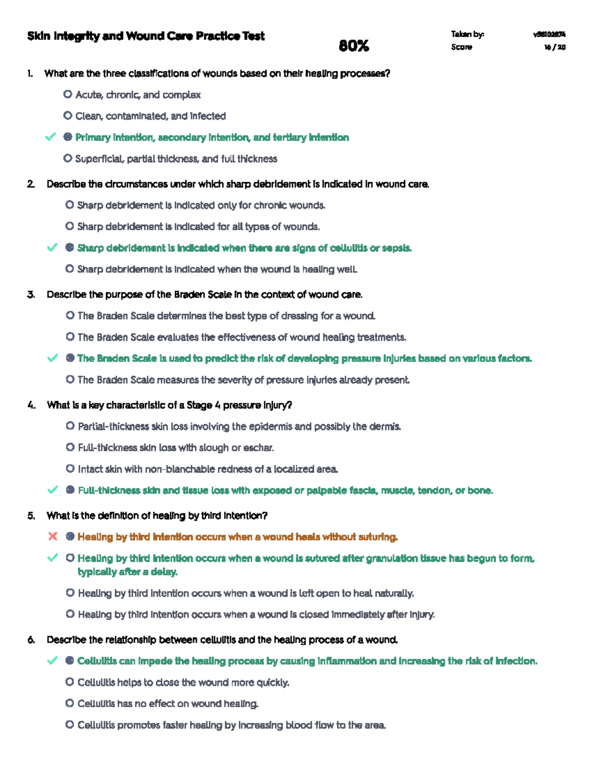 Skin Integrity and Wound Care Practice Test Answers (v58102874) - Studocu