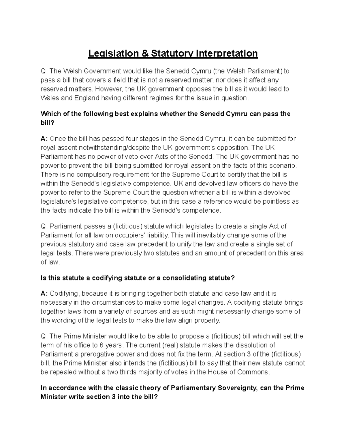 Legal Systems: Legislation & Statutory Interpretation (Final Exam Notes ...