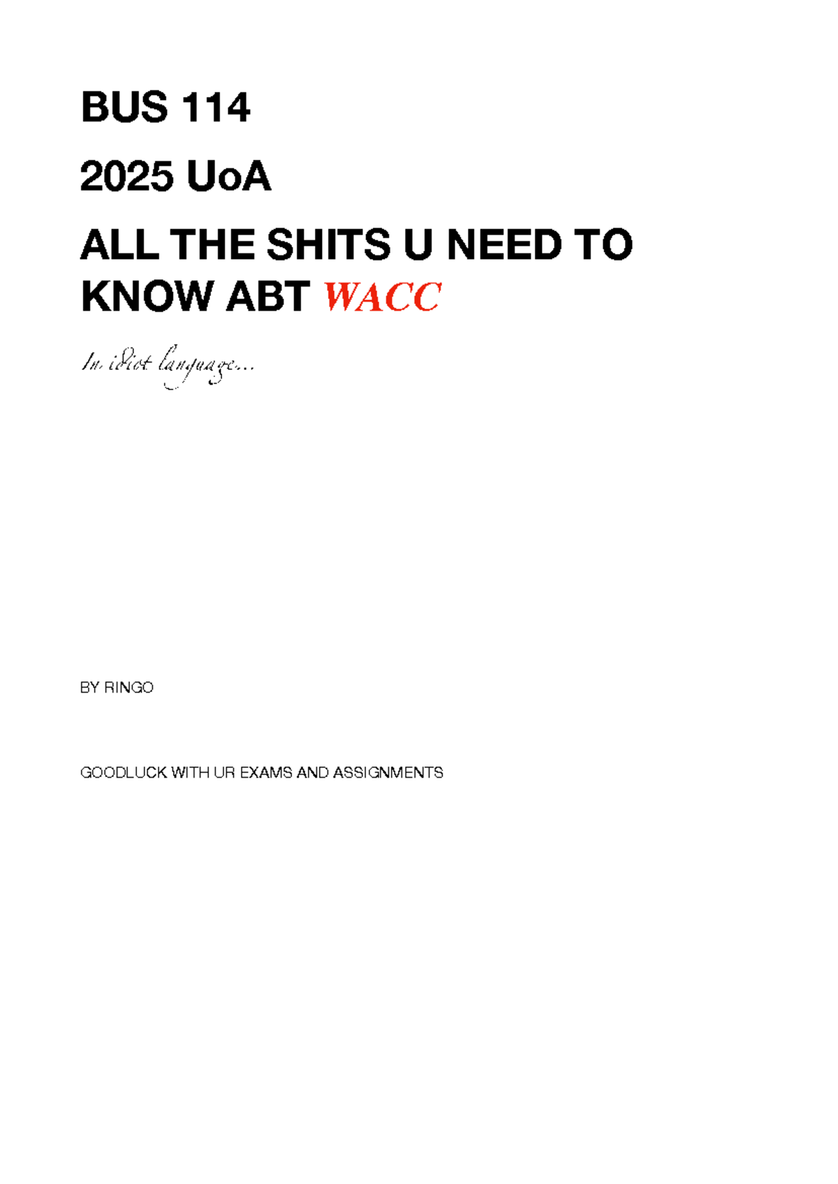 BUS 114 WACC Notes: Essential Insights for Your Exams and Assignments ...