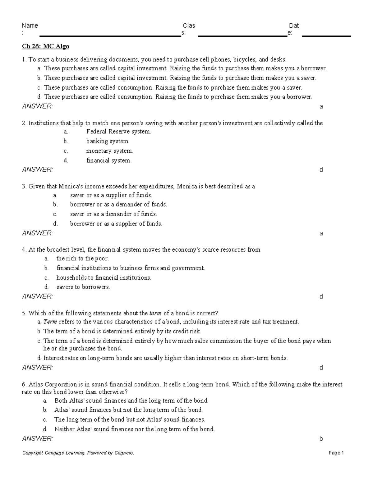 Ch 26: MC Algo - Multiple Choice Questions and Answers - Studocu