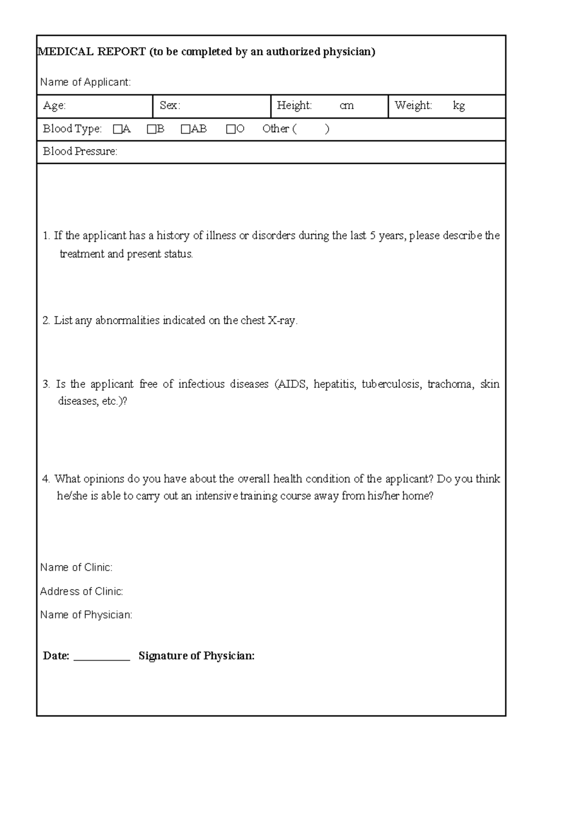Medical Report - MEDICAL REPORT (to be completed by an authorized ...
