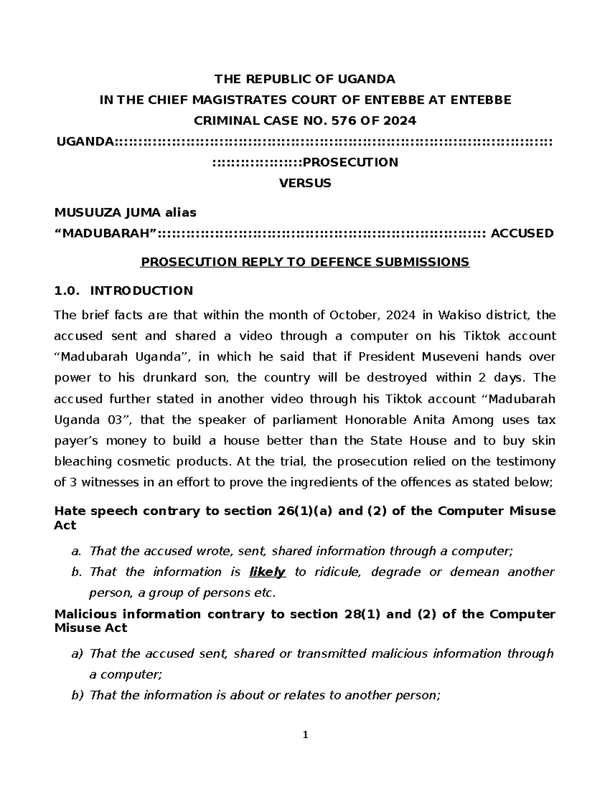 Prosecution Reply to Defence Submissions in Criminal Case No. 576/2024 ...