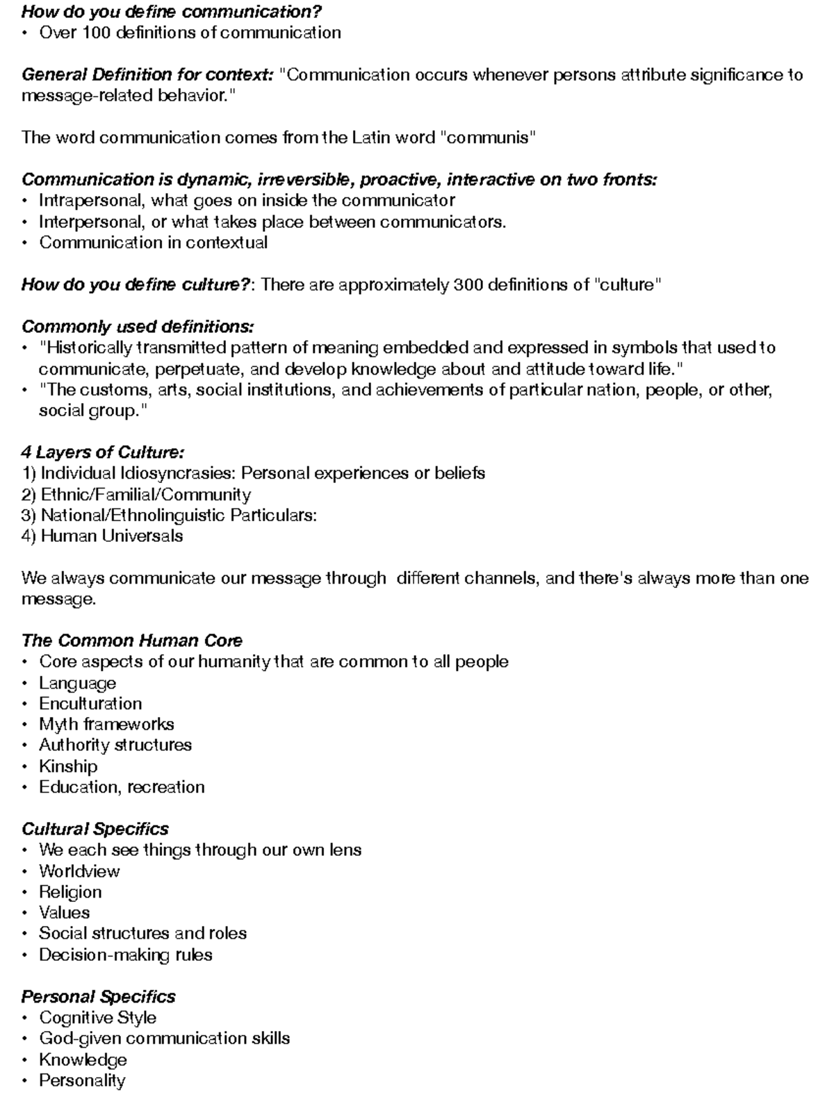 INTERC 101: Lecture Notes on Intercultural Communication Concepts - Studocu